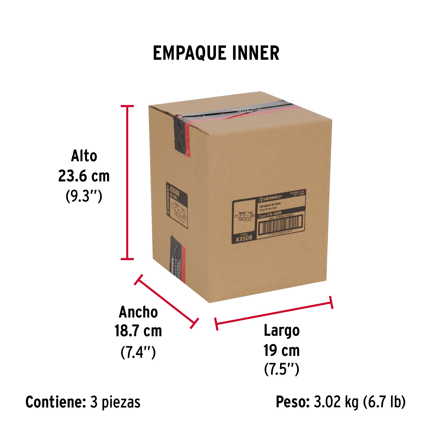 Cerradura de barra fija, izquierda, blíster, HERMEX - Empaque
