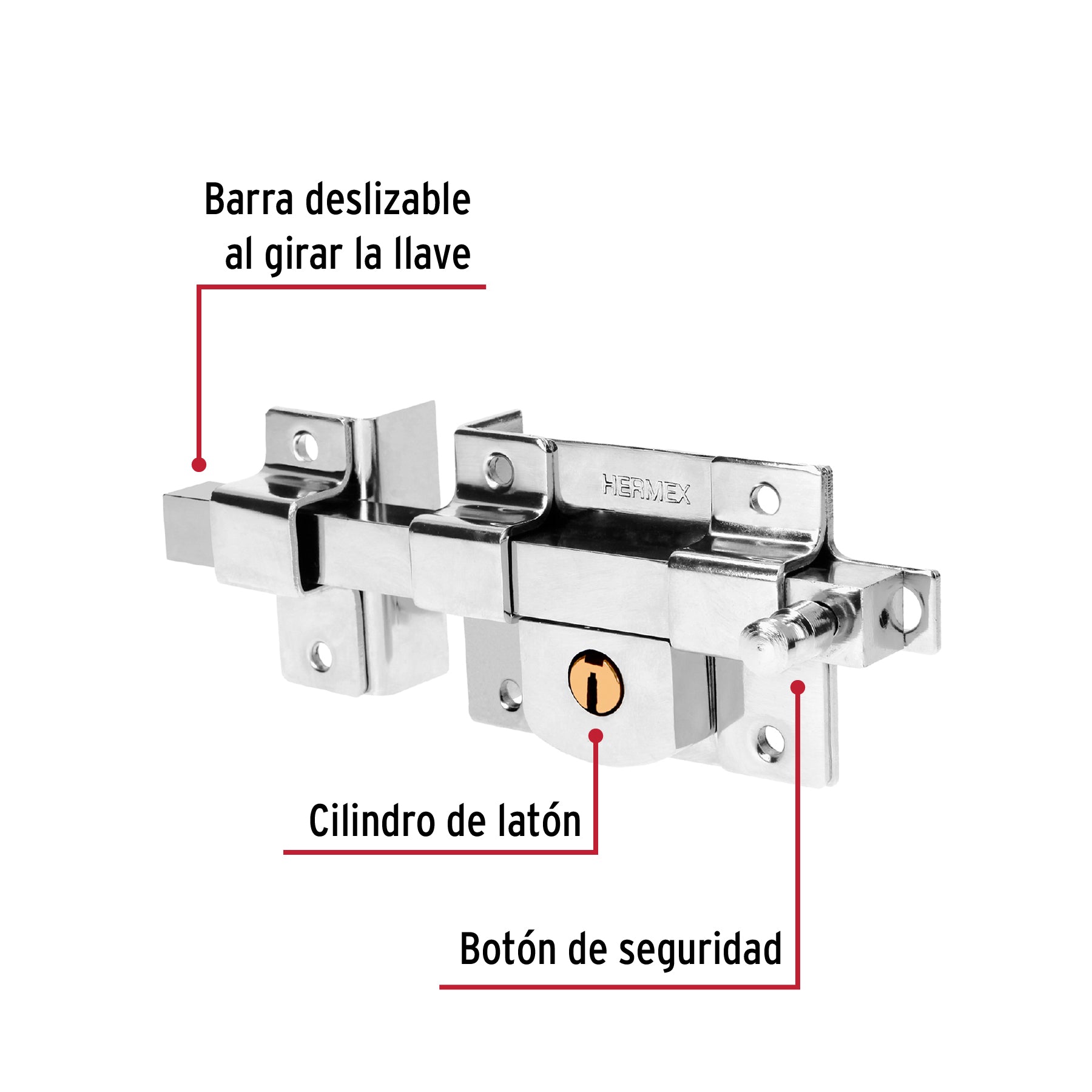 Cerradura de barra fija, izquierda, blíster, HERMEX