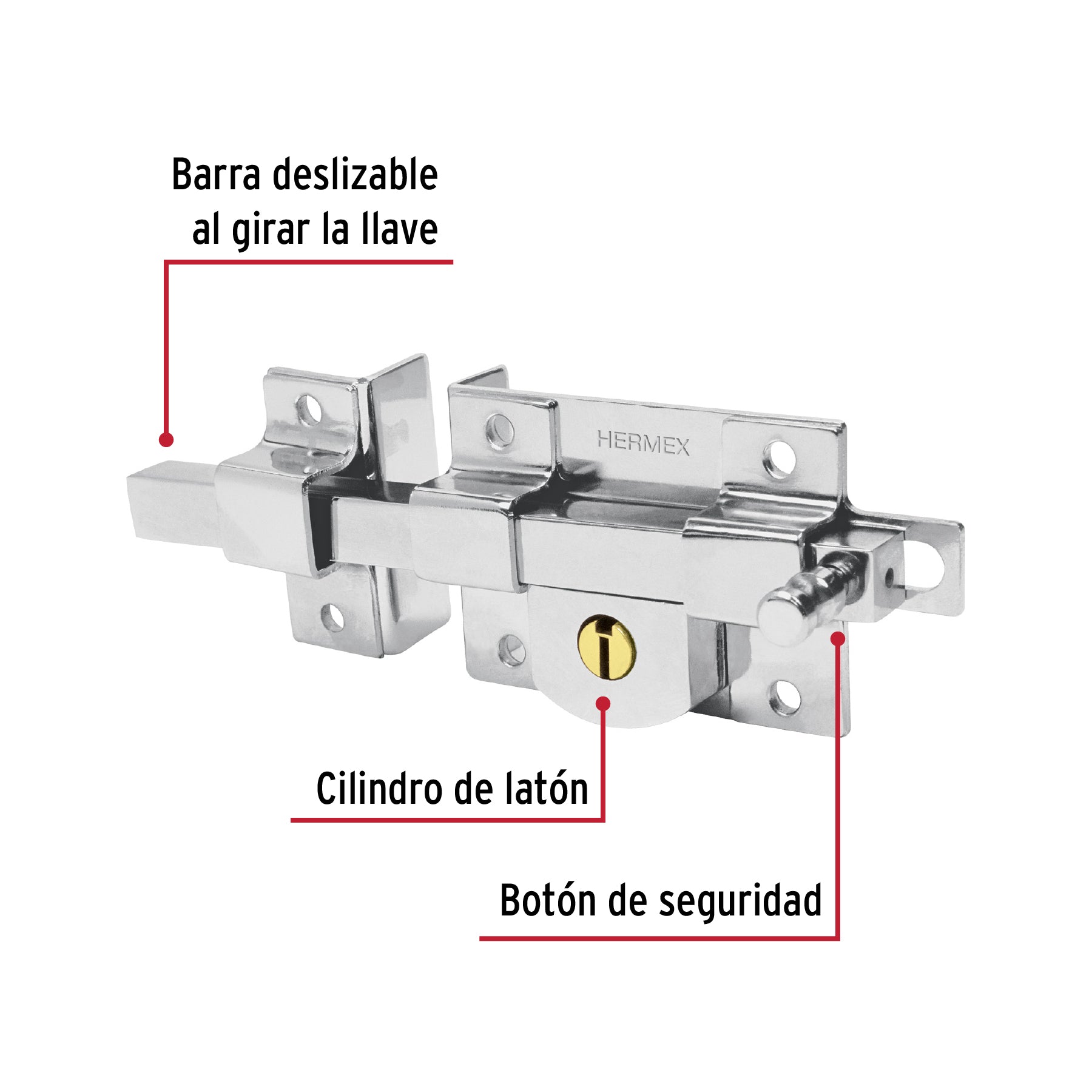 Cerradura de barra fija, izquierda, HERMEX