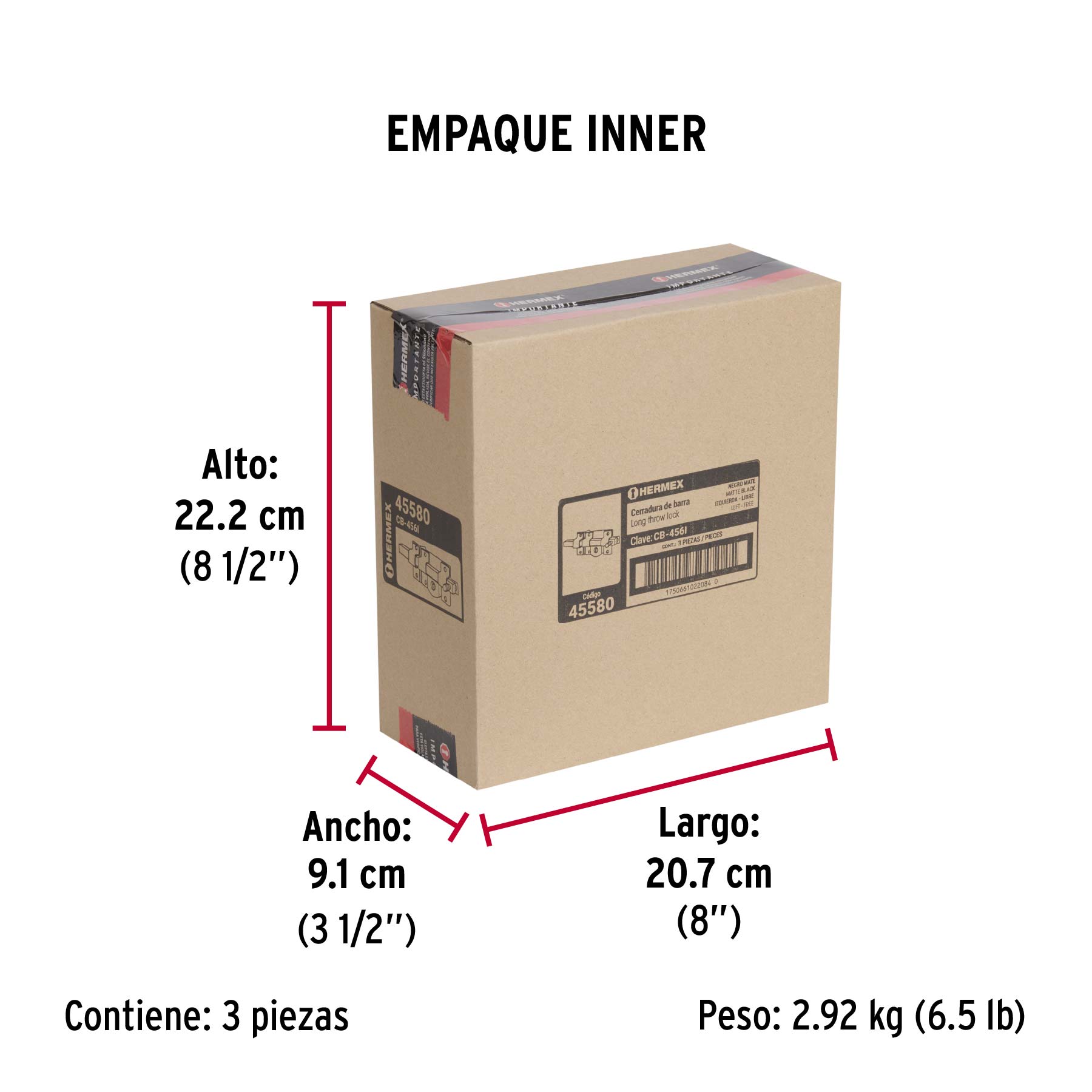 Cerradura de barra libre, izquierda, negra HERMEX - Empaque