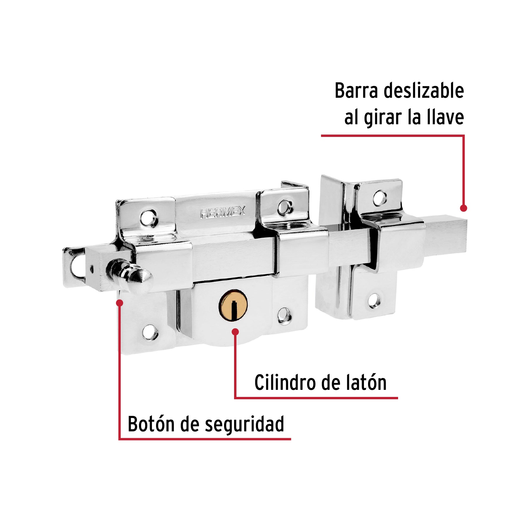 Cerradura de barra libre, derecha, blíster, HERMEX