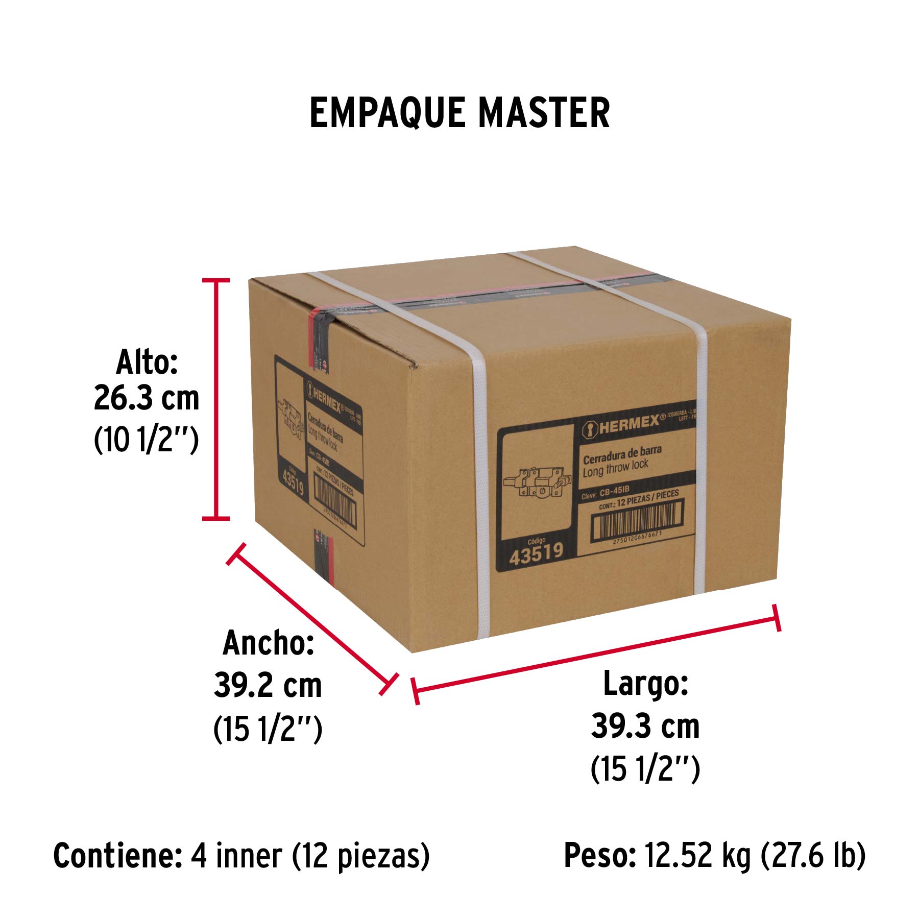 Cerradura de barra libre, izquierda, blíster, HERMEX - Empaque