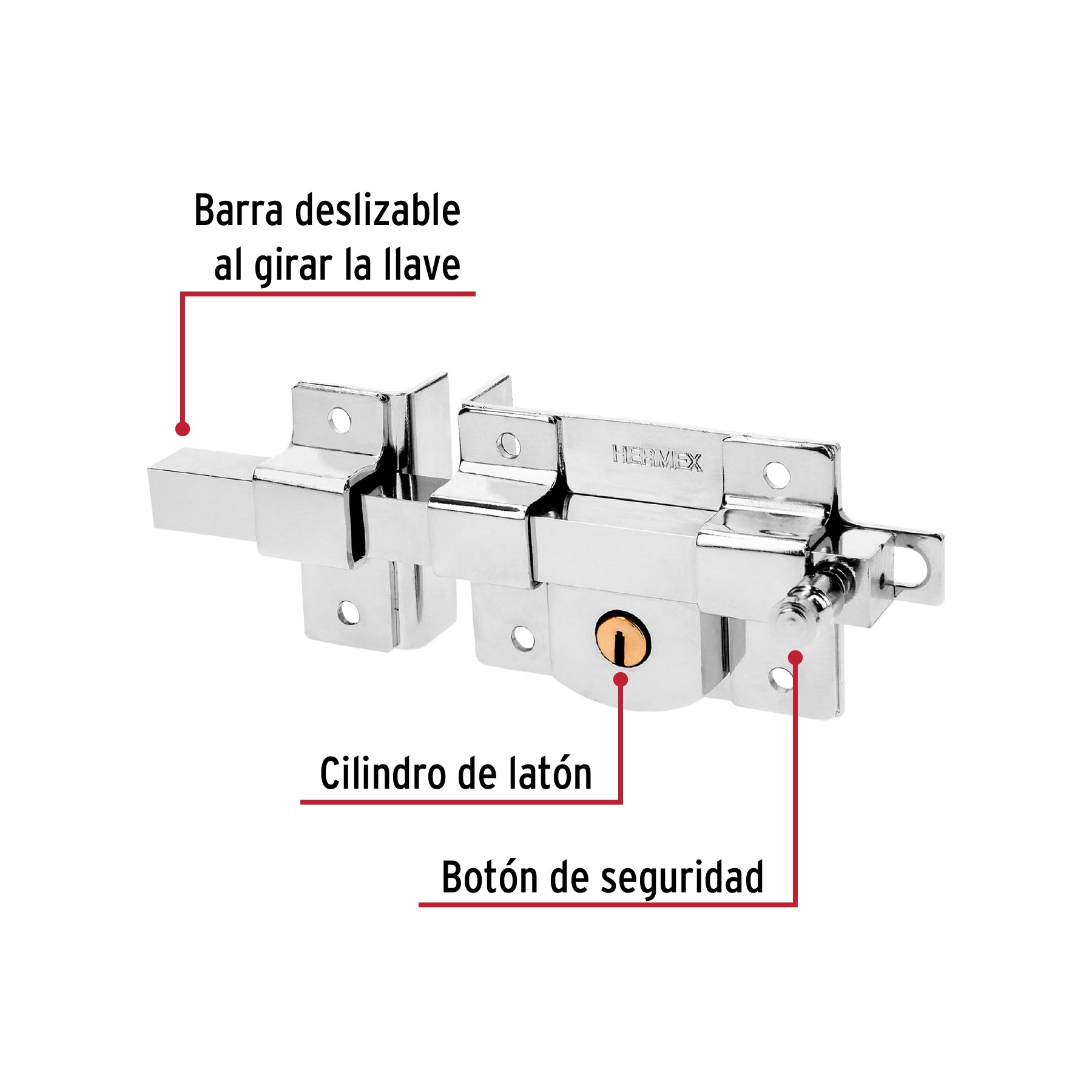 Cerradura de barra libre, izquierda, blíster, HERMEX