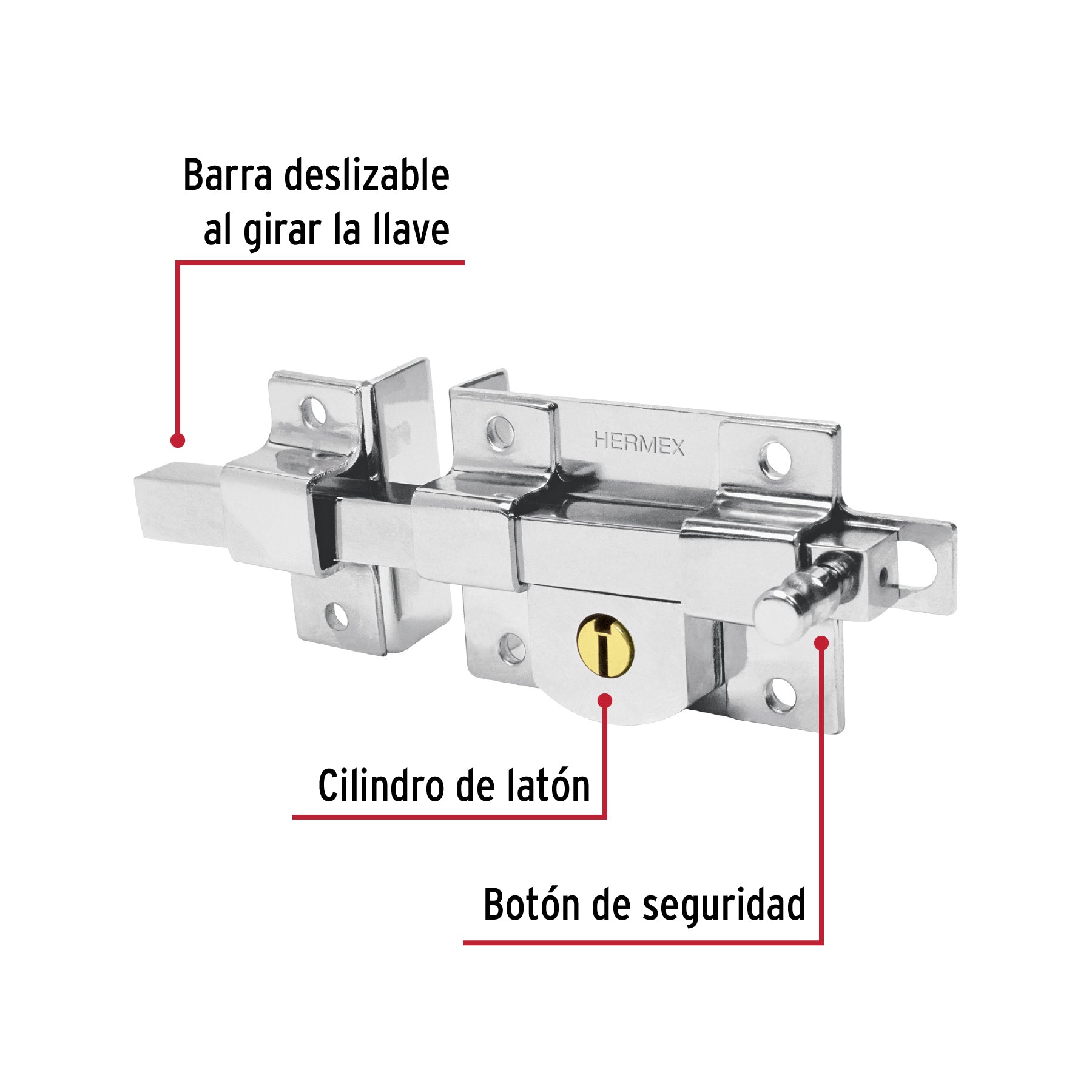 Cerradura de barra libre, izquierda, HERMEX