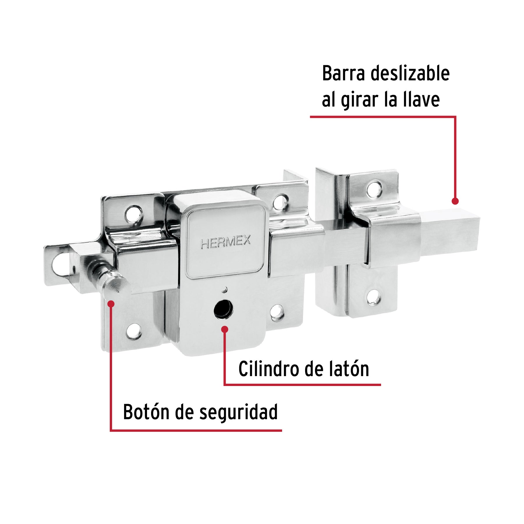 Cerradura de barra fija, llave tetra, derecha, blíster