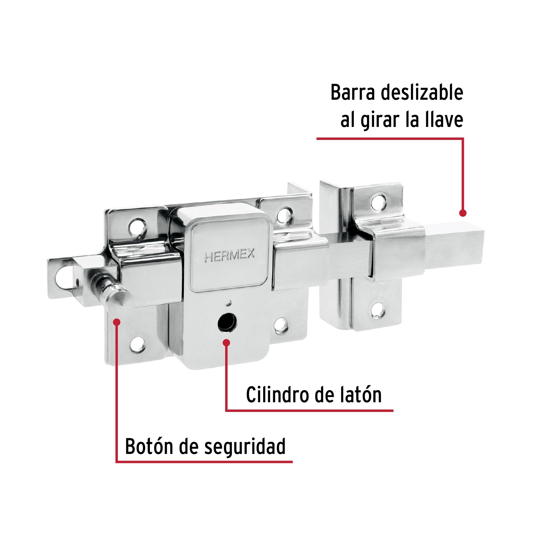 Cerradura de barra fija, llave tetra, derecha, HERMEX