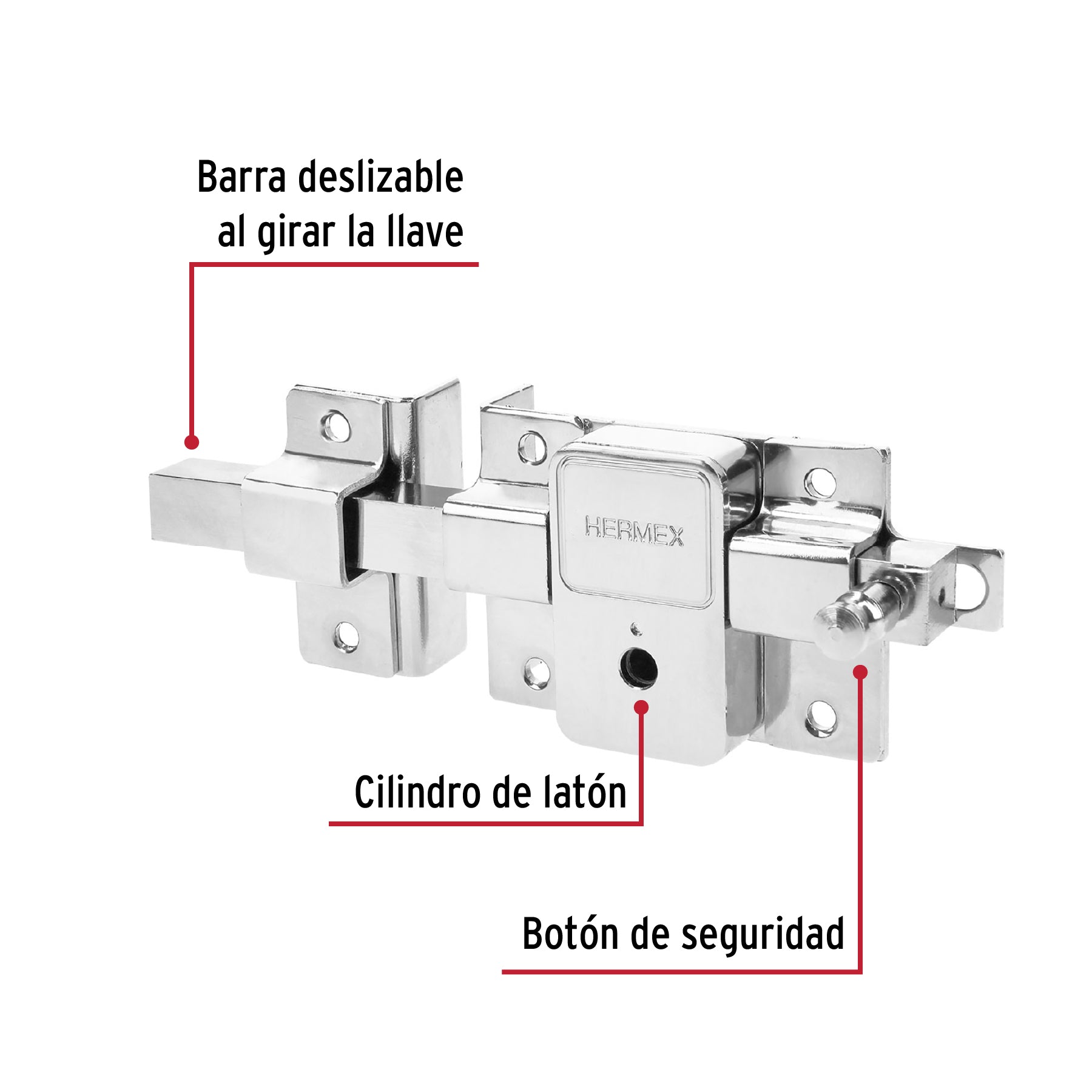 Cerradura de barra fija, llave tetra, izquierda, blíster