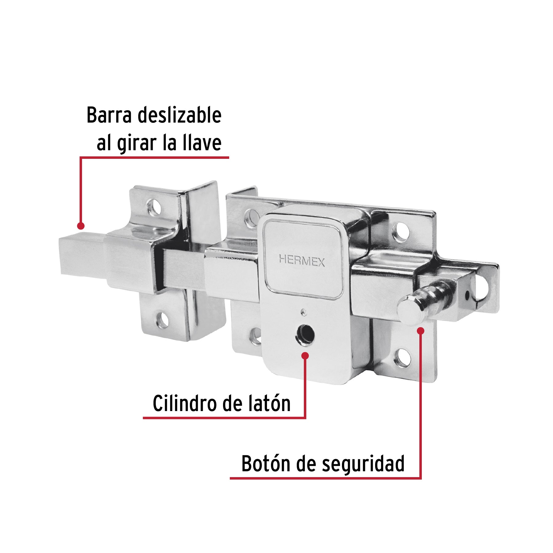 Cerradura de barra fija, llave tetra, izquierda, HERMEX