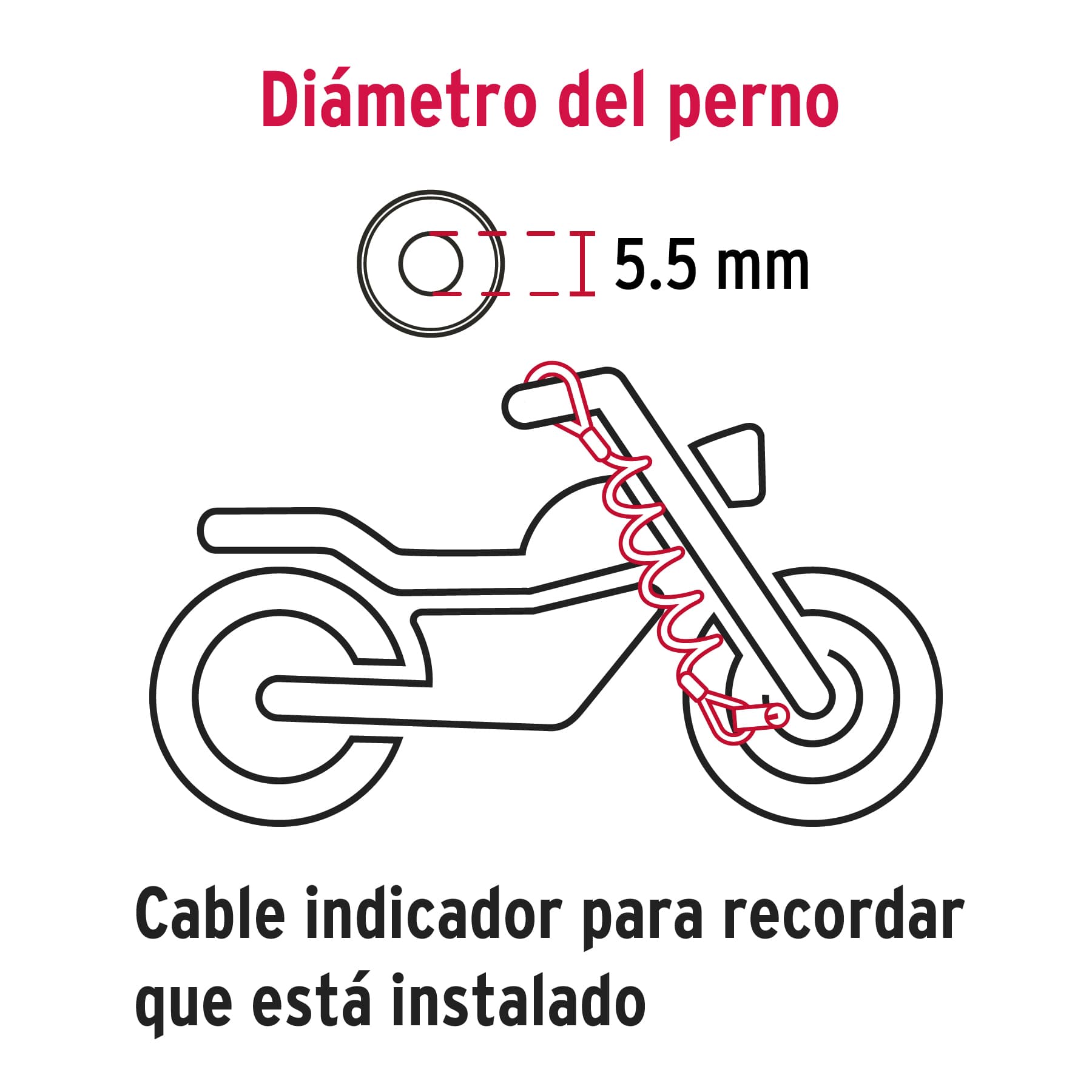 Candado freno de disco motocicleta, 5.5 mm, llave de disco