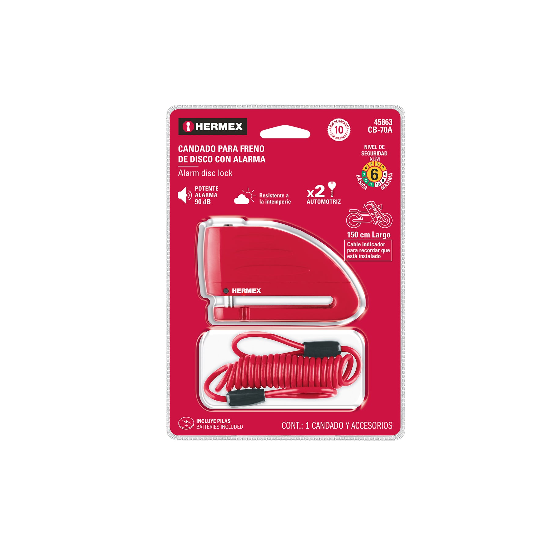 Candado para disco de motocicleta, perno de 7 mm, c/alarma