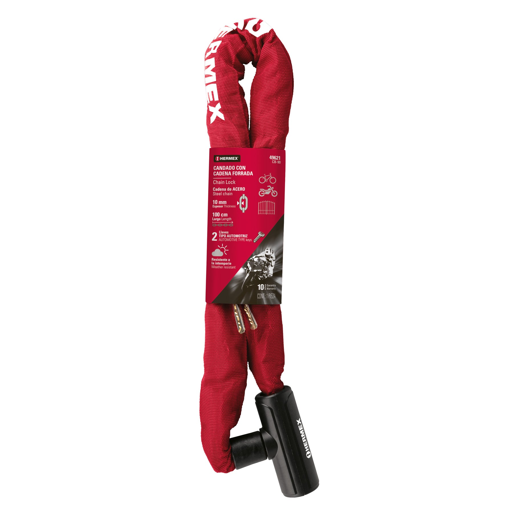 Candado con cadena forrada de 10 mm, HERMEX