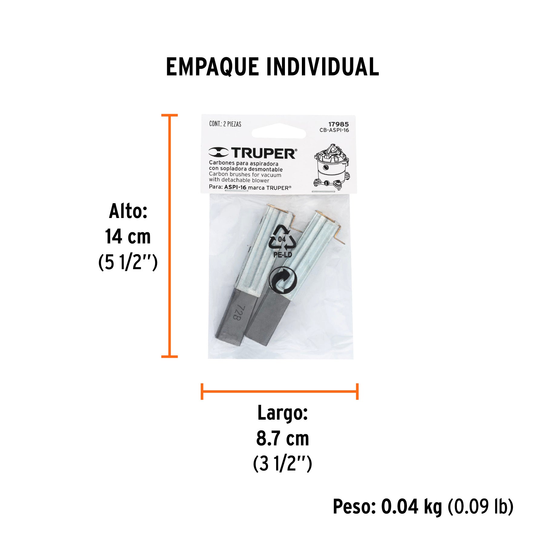 Bolsa con 2 carbones de repuesto para ASPI-16, TRUPER - Empaque