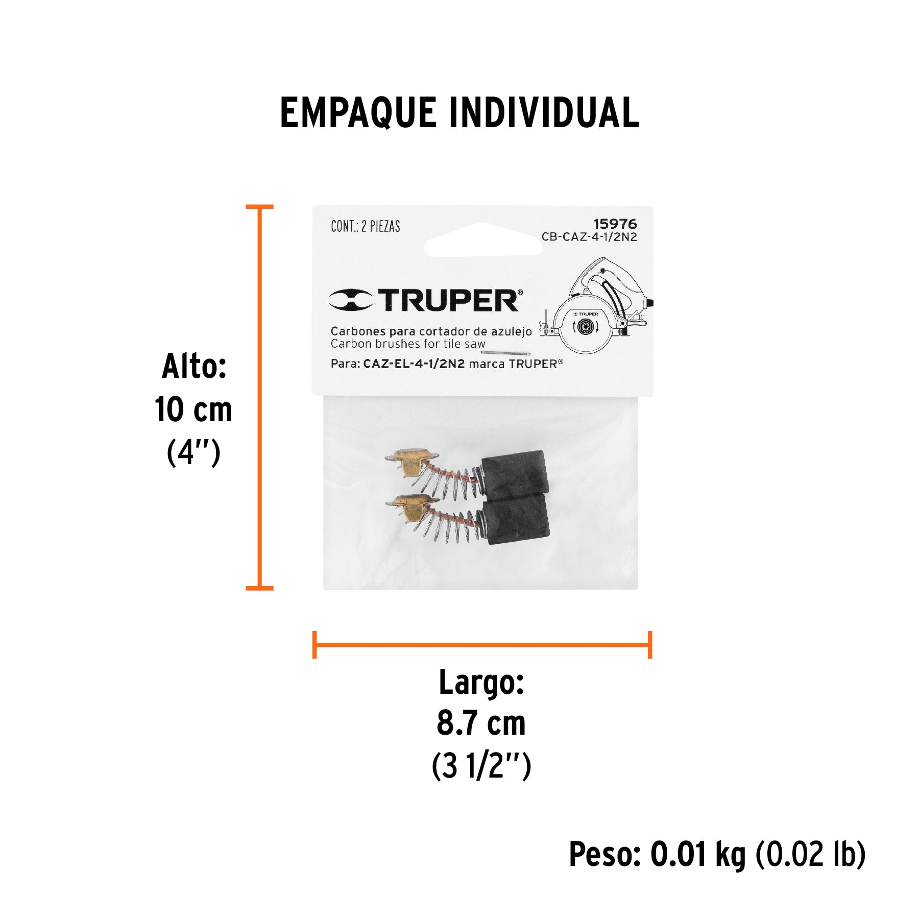 Bolsa con 2 carbones de repuesto para CAZ-EL-4-1/2N, TRUPER - Empaque