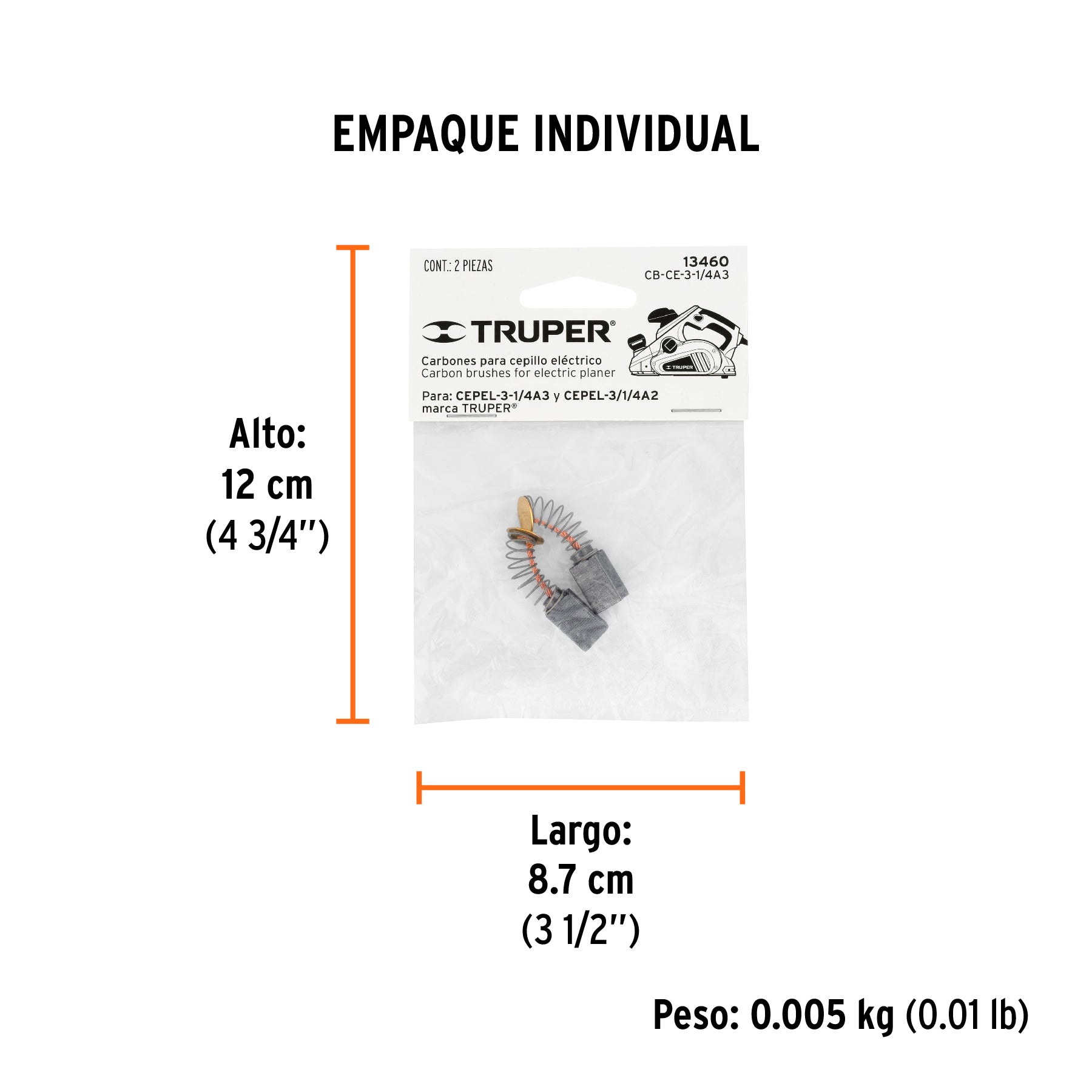 Bolsa con 2 carbones para CEPEL-3-1/4A3 y 1/4A2,TRUPER - Empaque