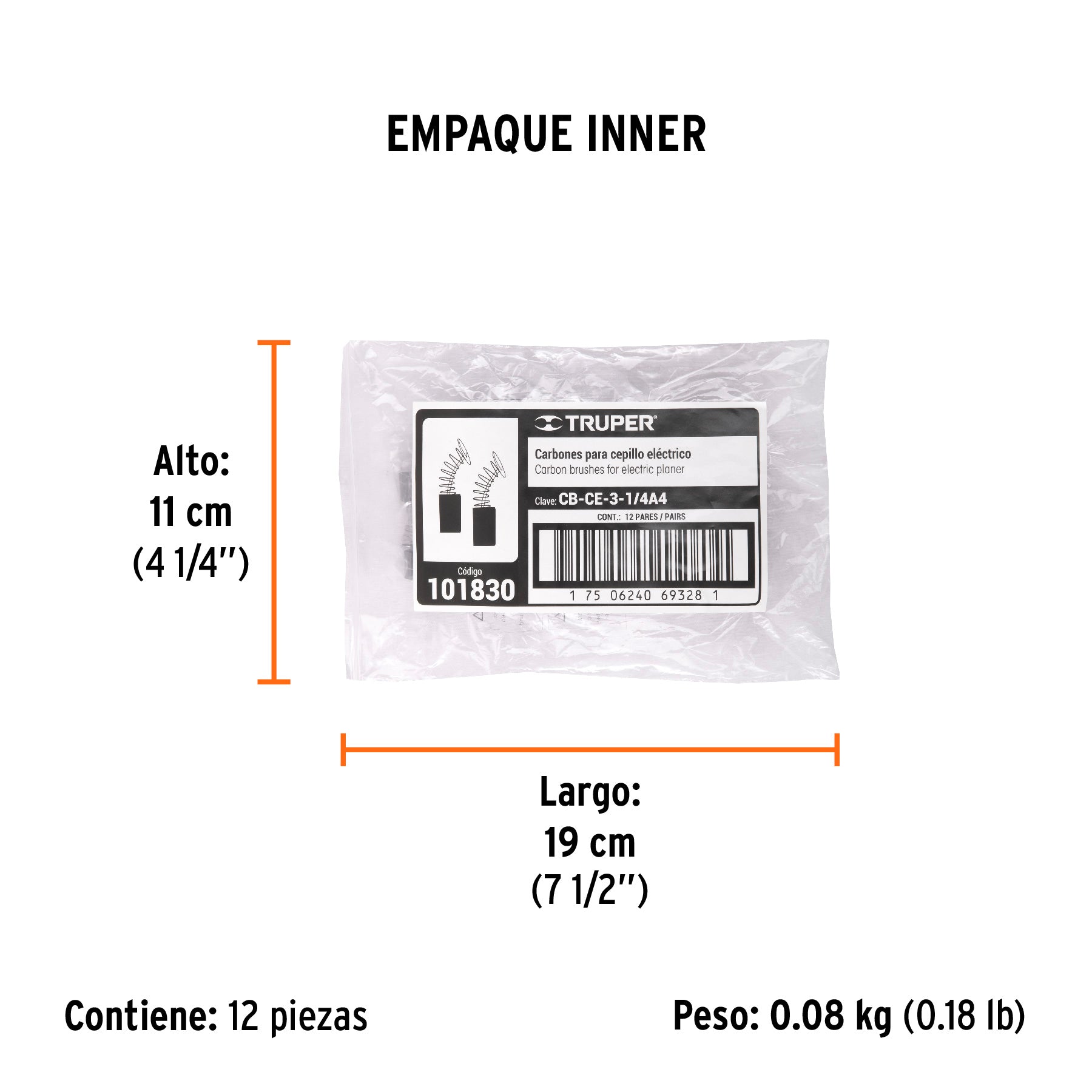 Bolsa con 2 carbones de repuesto para CEPEL-3-1/4A4, TRUPER - Empaque