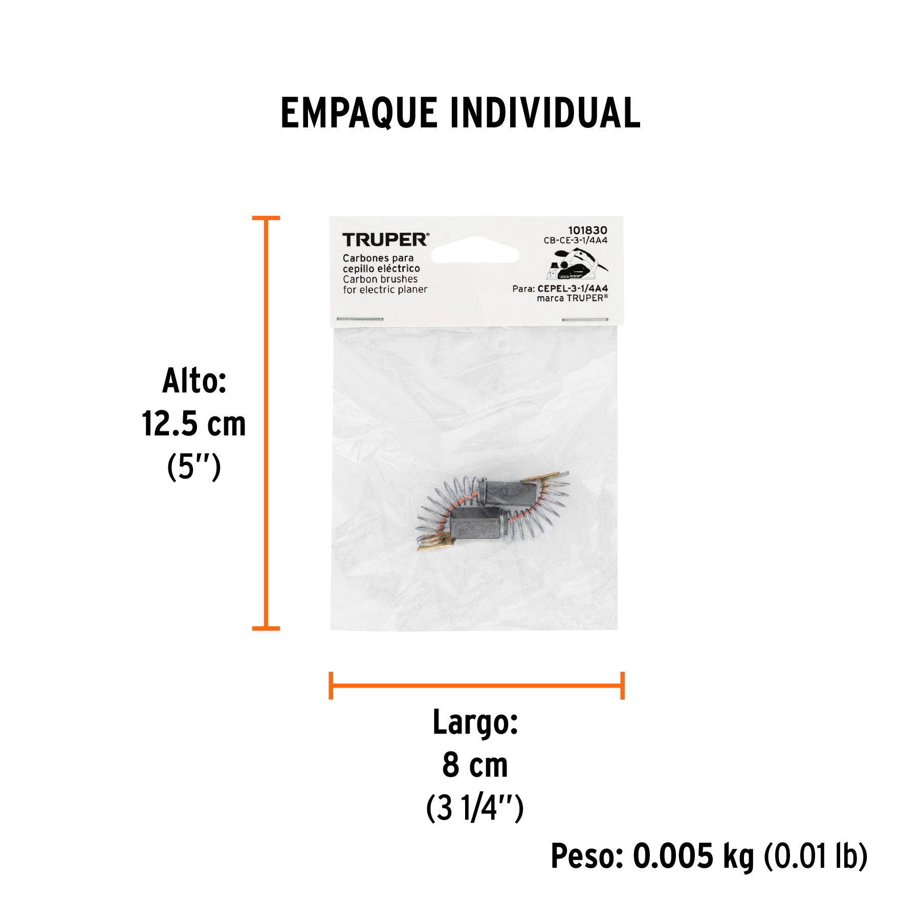 Bolsa con 2 carbones de repuesto para CEPEL-3-1/4A4, TRUPER - Empaque