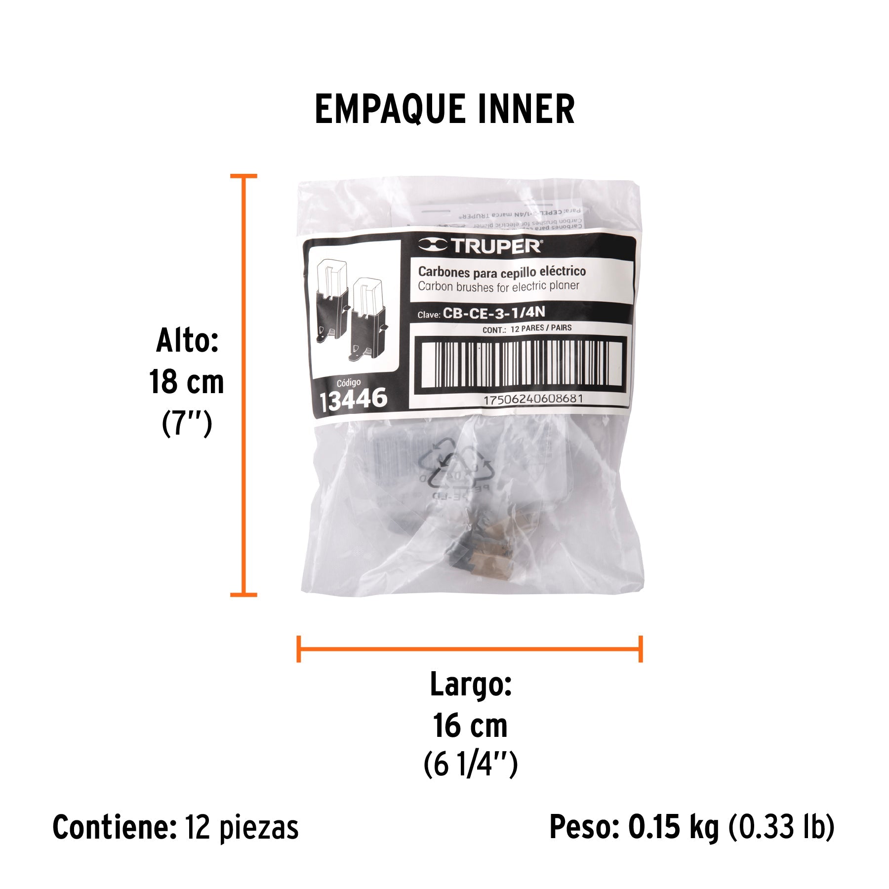 Bolsa con 2 carbones de repuesto para CEPEL-3-1/4N, TRUPER - Empaque