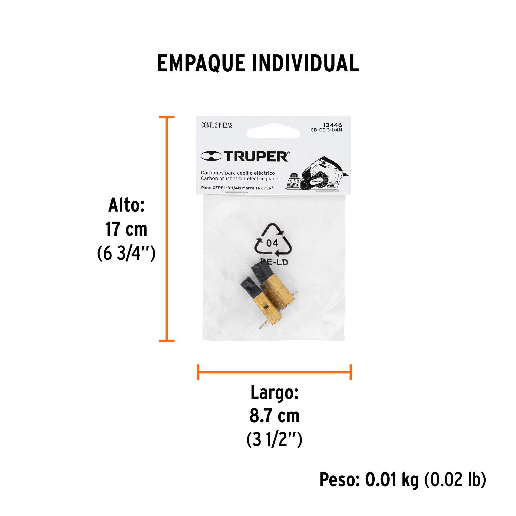 Bolsa con 2 carbones de repuesto para CEPEL-3-1/4N, TRUPER - Empaque