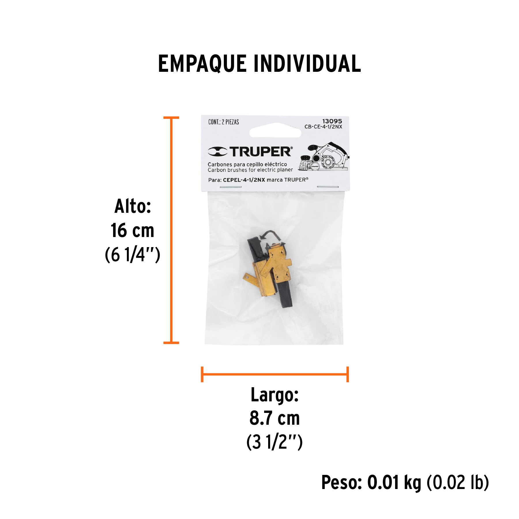 Bolsa con 2 carbones de repuesto para CEPEL-4-1/2NX, TRUPER - Empaque