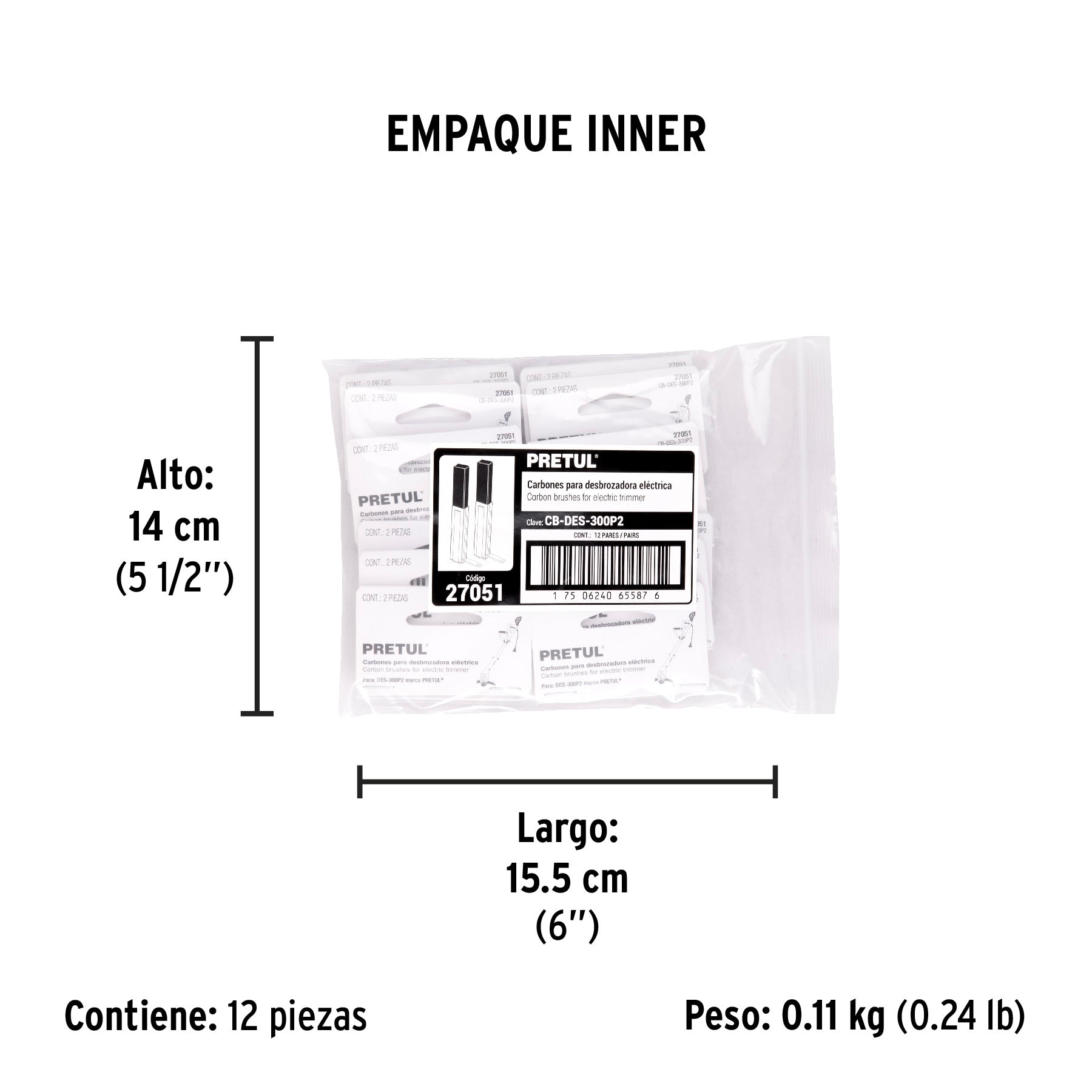 Bolsa con 2 carbones de repuesto para DES-300P2, PRETUL - Empaque