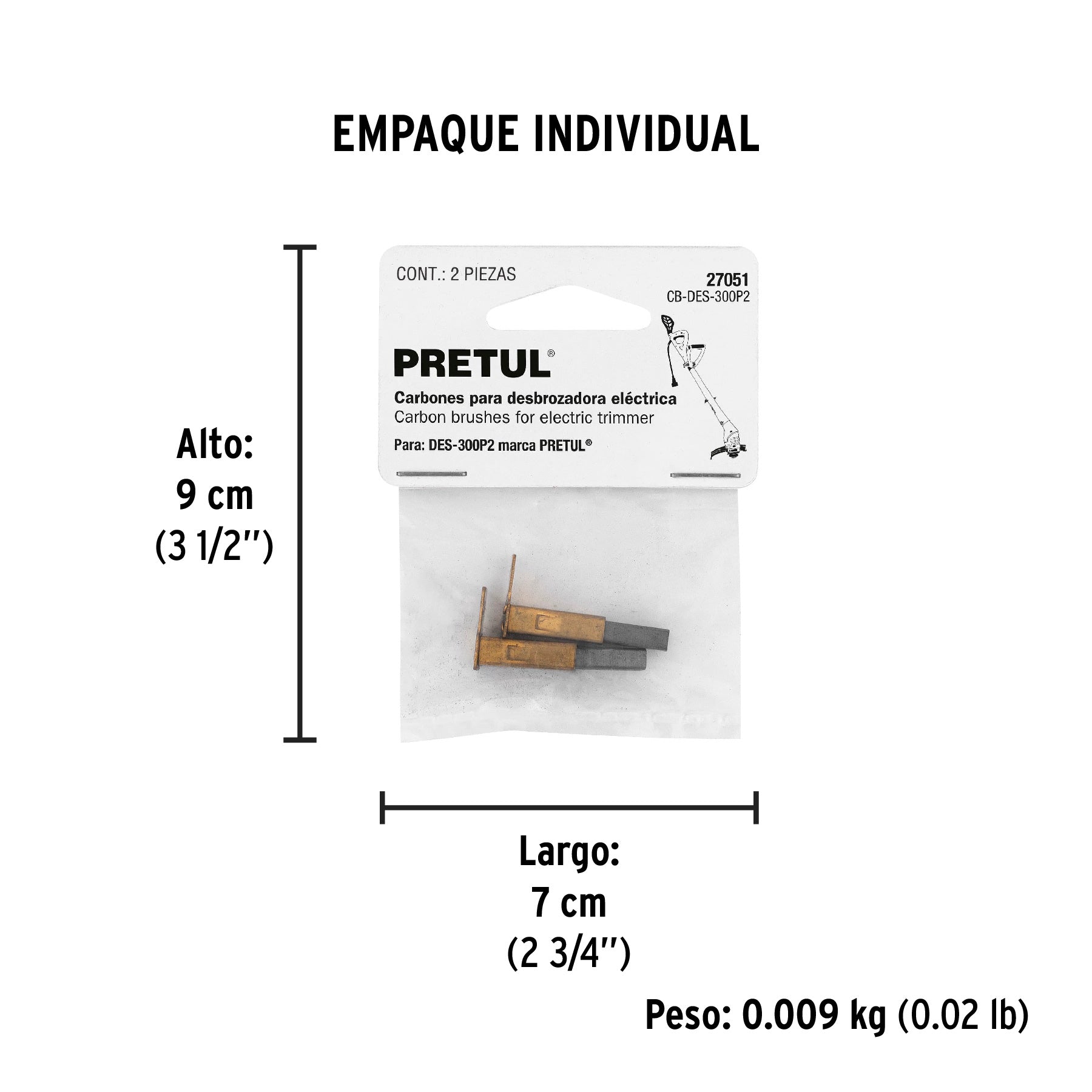 Bolsa con 2 carbones de repuesto para DES-300P2, PRETUL - Empaque