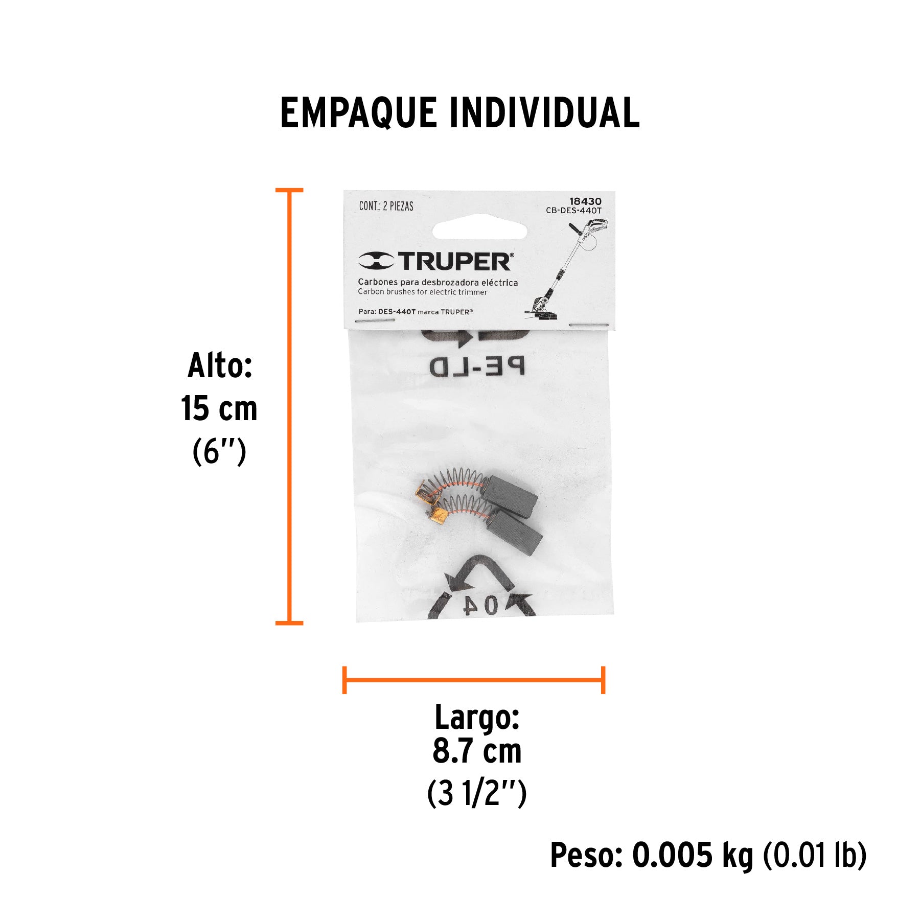 Bolsa con 2 carbones de repuesto para DES-440T, TRUPER - Empaque