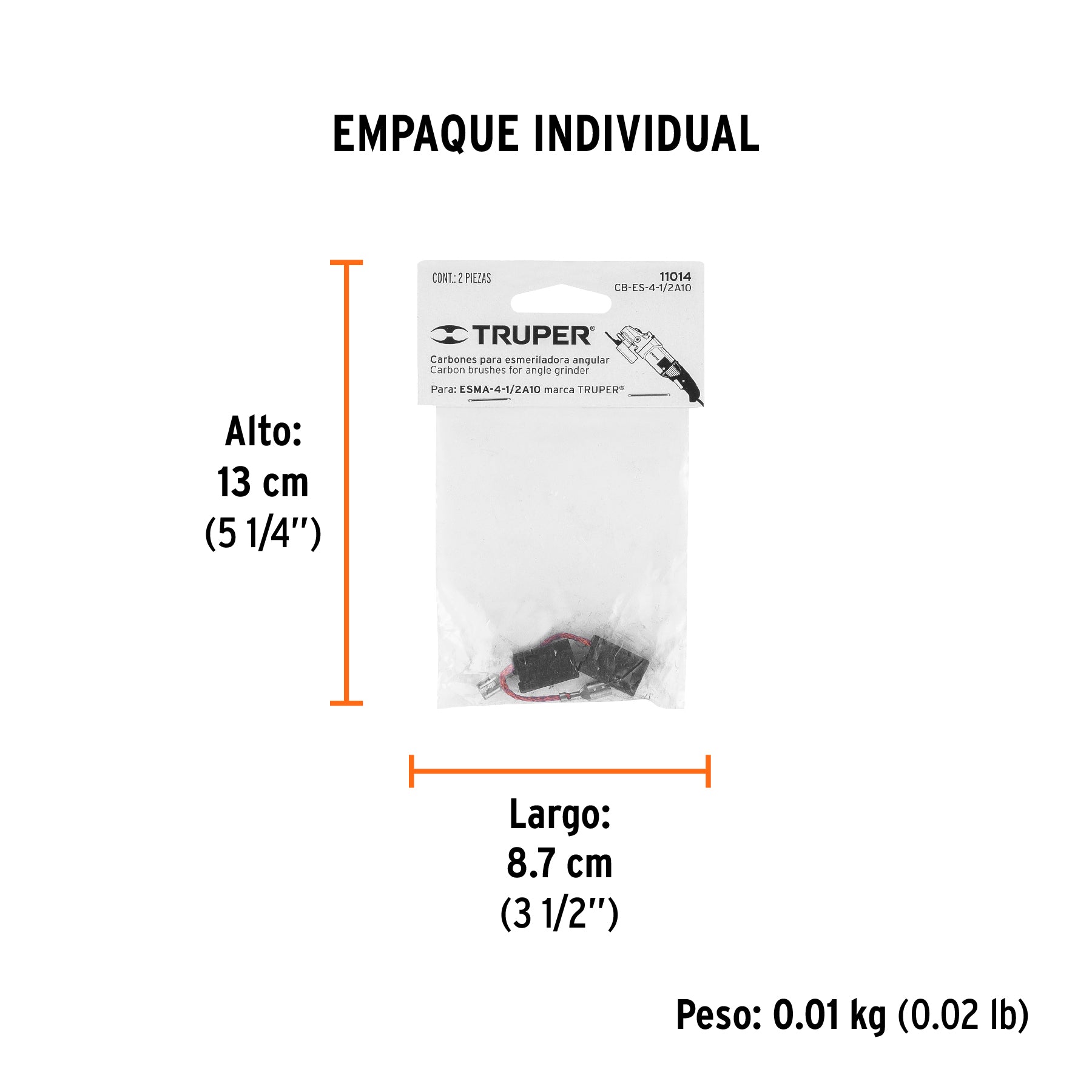 Bolsa con 2 carbones de repuesto para ESMA-4-1/2A10, TRUPER - Empaque