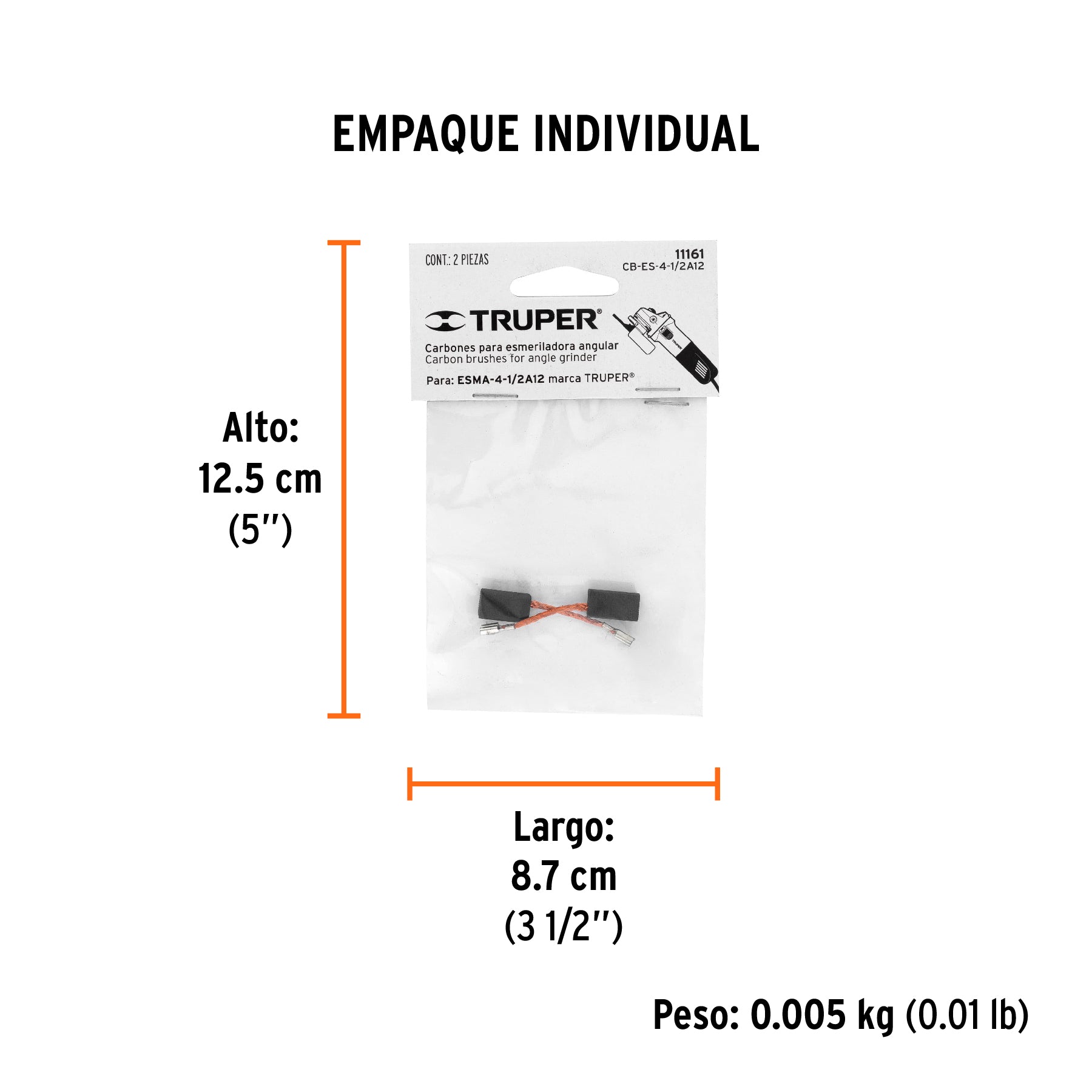 Bolsa con 2 carbones de repuesto para ESMA-4-1/2A12, TRUPER - Empaque