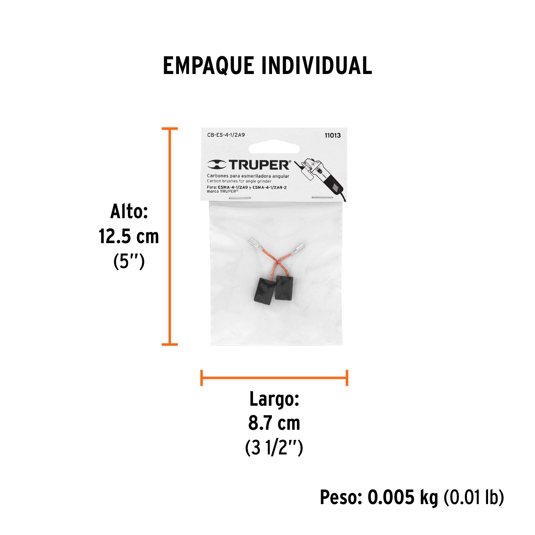 Bolsa con 2 carbones de repuesto para ESMA-4-1/2A9, TRUPER - Empaque