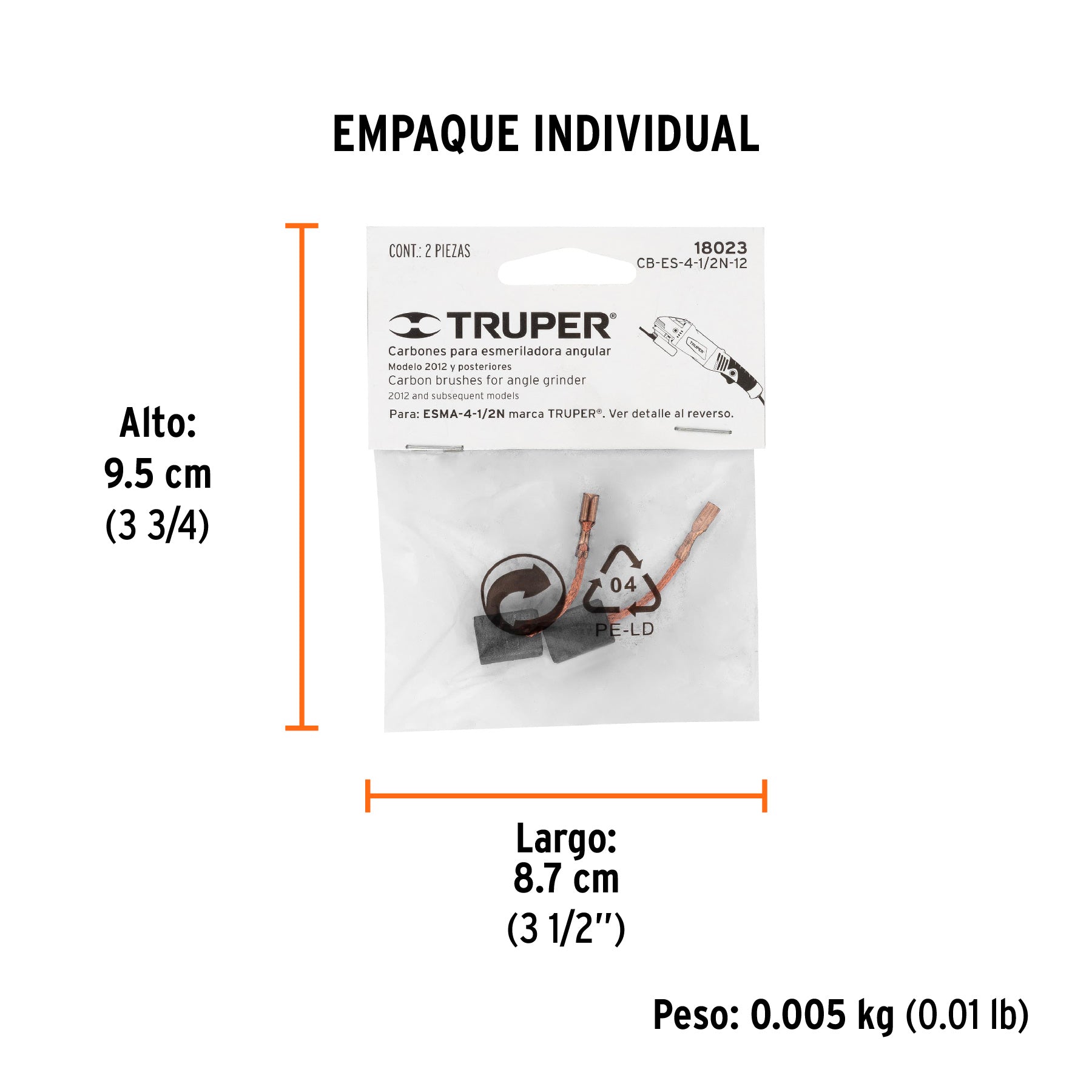 Bolsa con 2 carbones de repuesto para ESMA-4-1/2N, TRUPER - Empaque