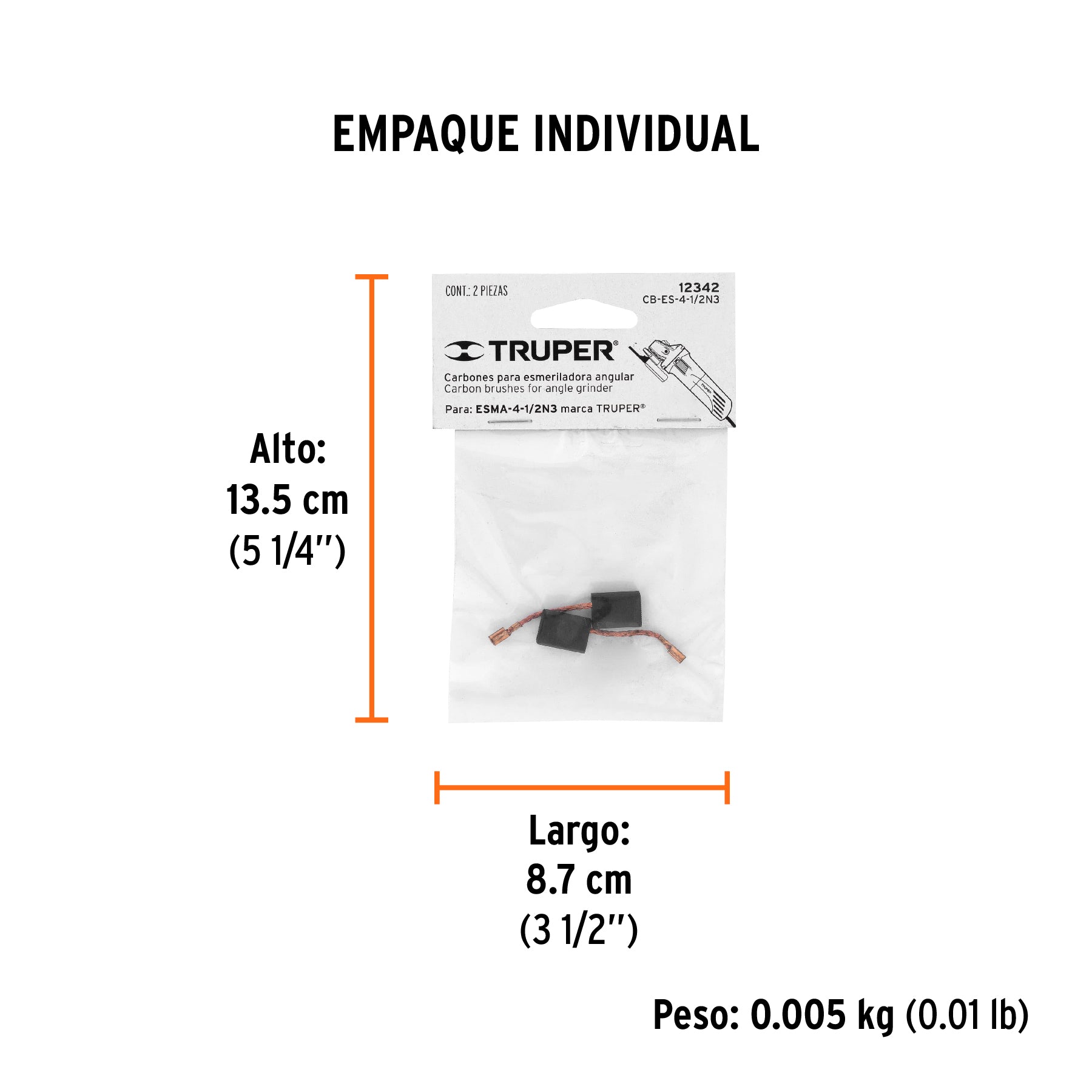 Bolsa con 2 carbones de repuesto para ESMA-4-1/2N3, TRUPER - Empaque