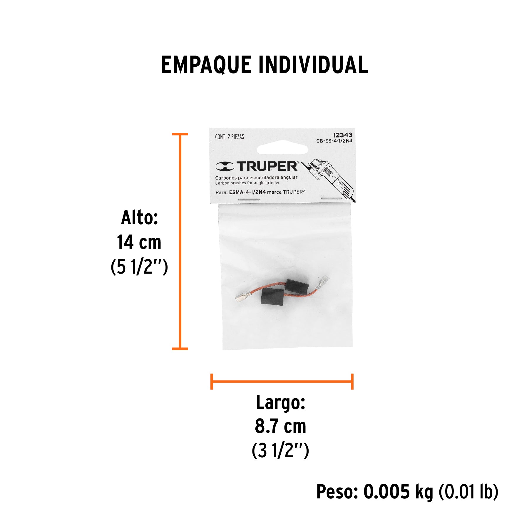 Bolsa con 2 carbones de repuesto para ESMA-4-1/2N4, TRUPER - Empaque