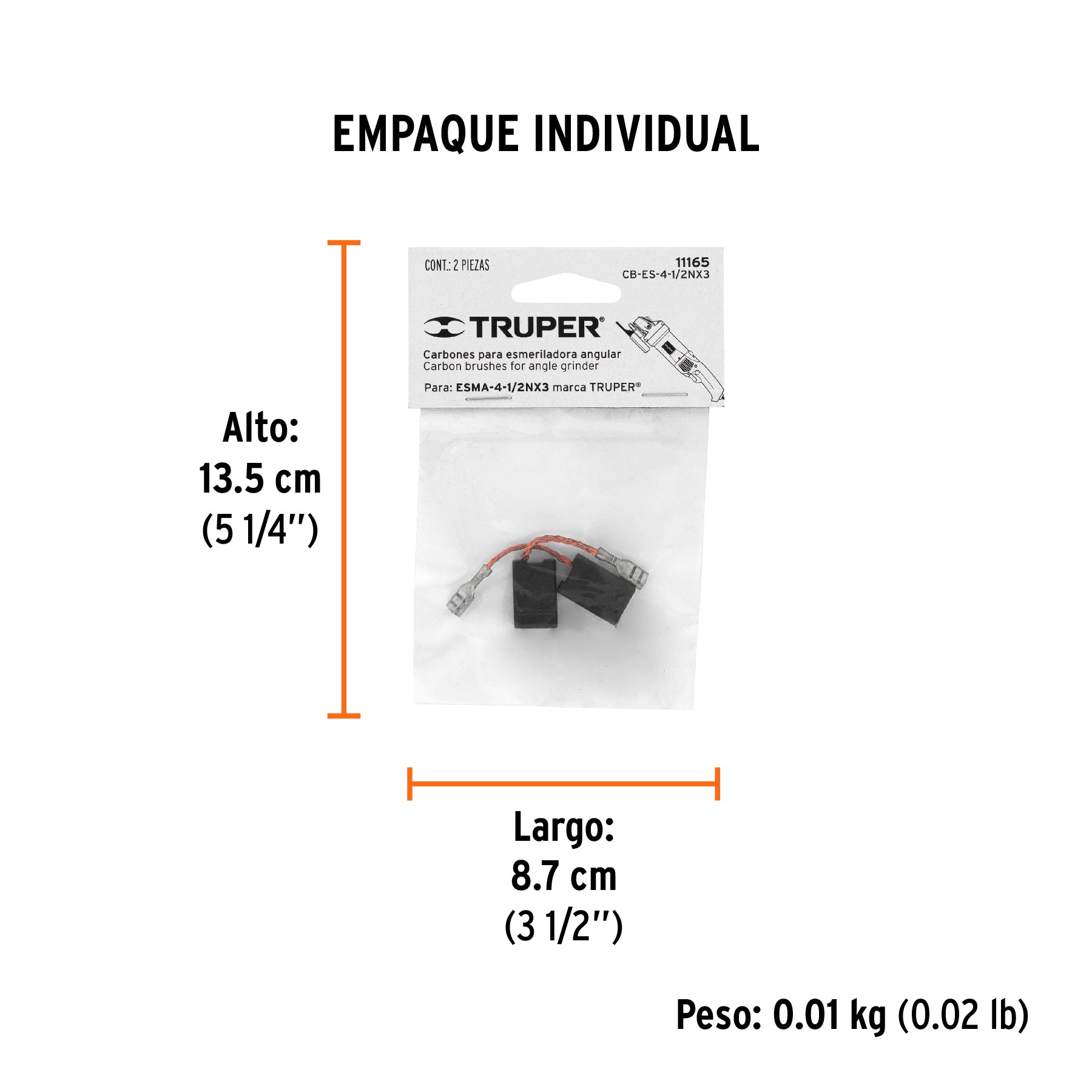 Bolsa con 2 carbones de repuesto para ESMA-4-1/2NX3, TRUPER - Empaque