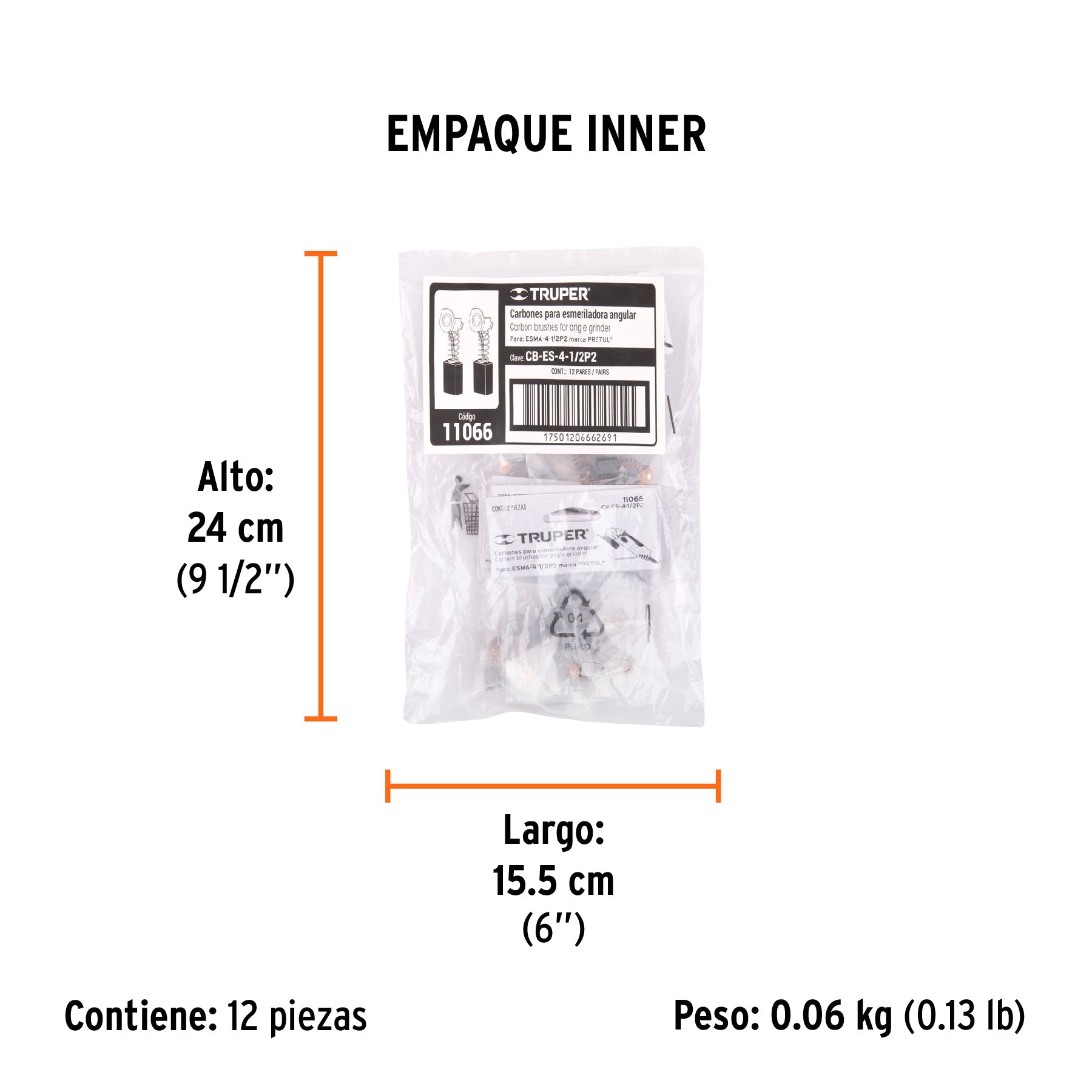 Bolsa con 2 carbones de repuesto para ESMA-4-1/2P2, TRUPER - Empaque