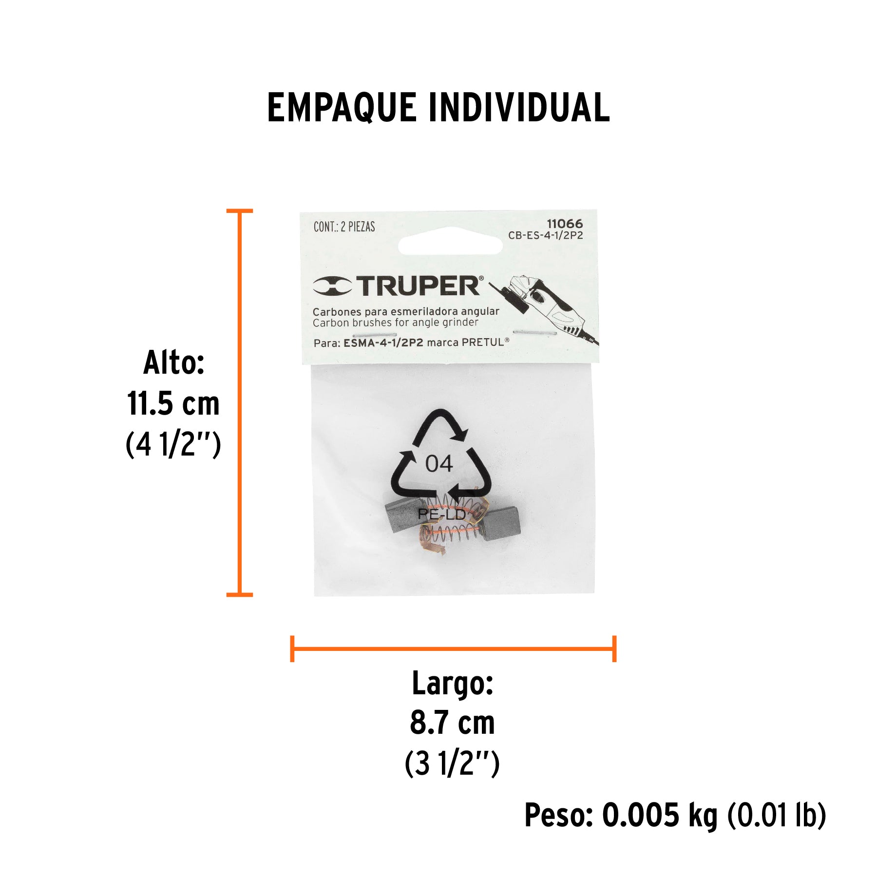 Bolsa con 2 carbones de repuesto para ESMA-4-1/2P2, TRUPER - Empaque