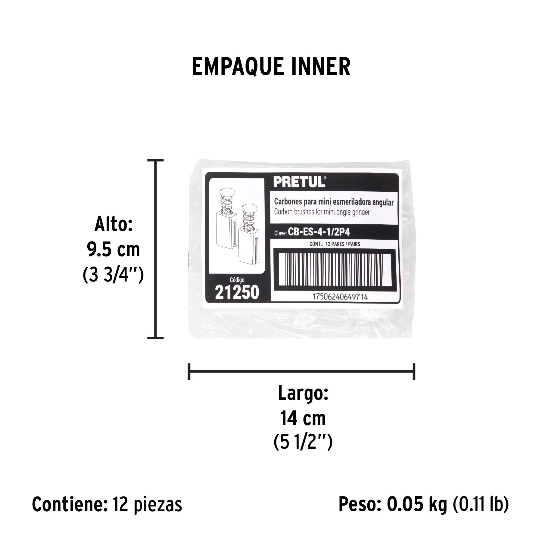 Bolsa con 2 carbones de repuesto para ESMA-4-1/2P4, PRETUL - Empaque