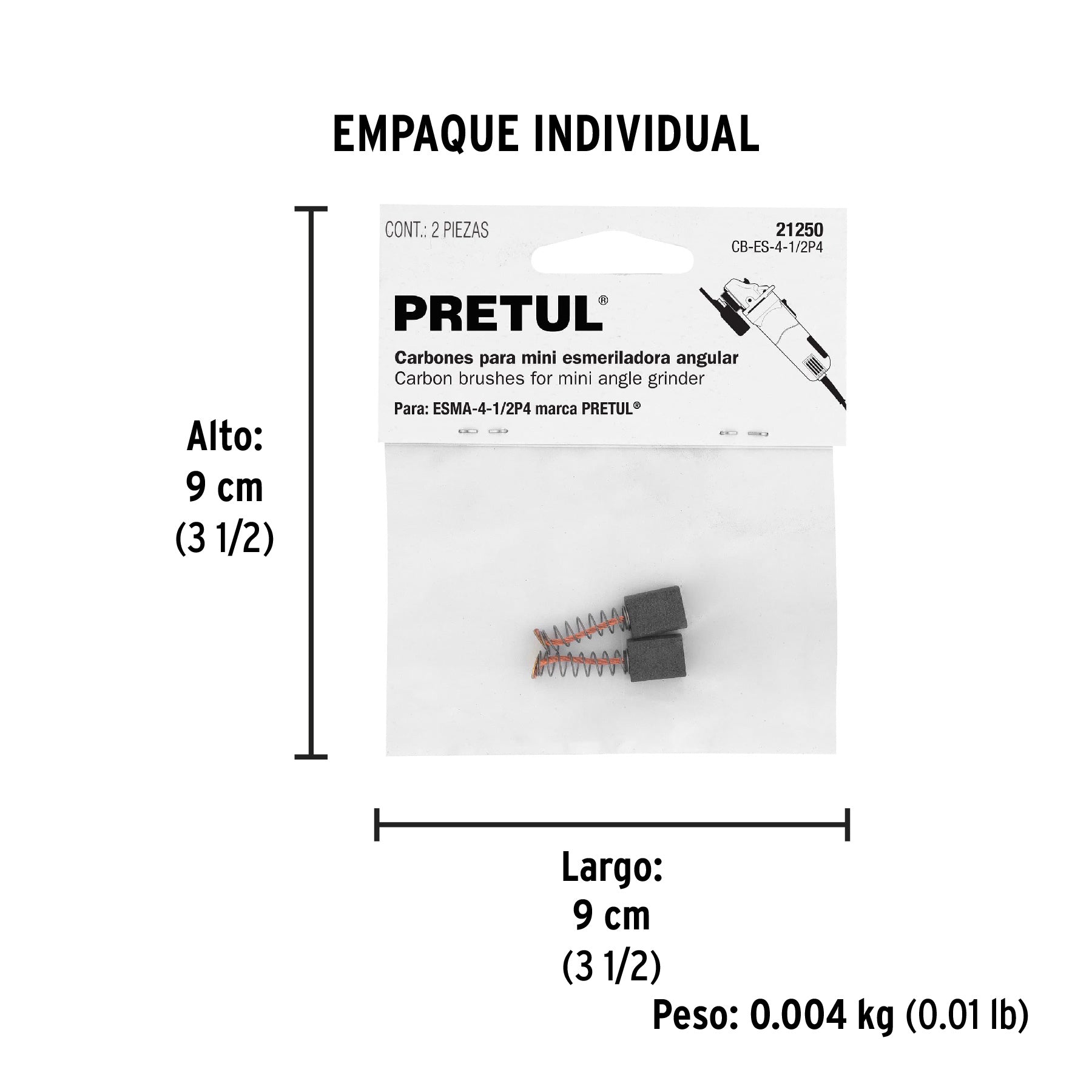 Bolsa con 2 carbones de repuesto para ESMA-4-1/2P4, PRETUL - Empaque