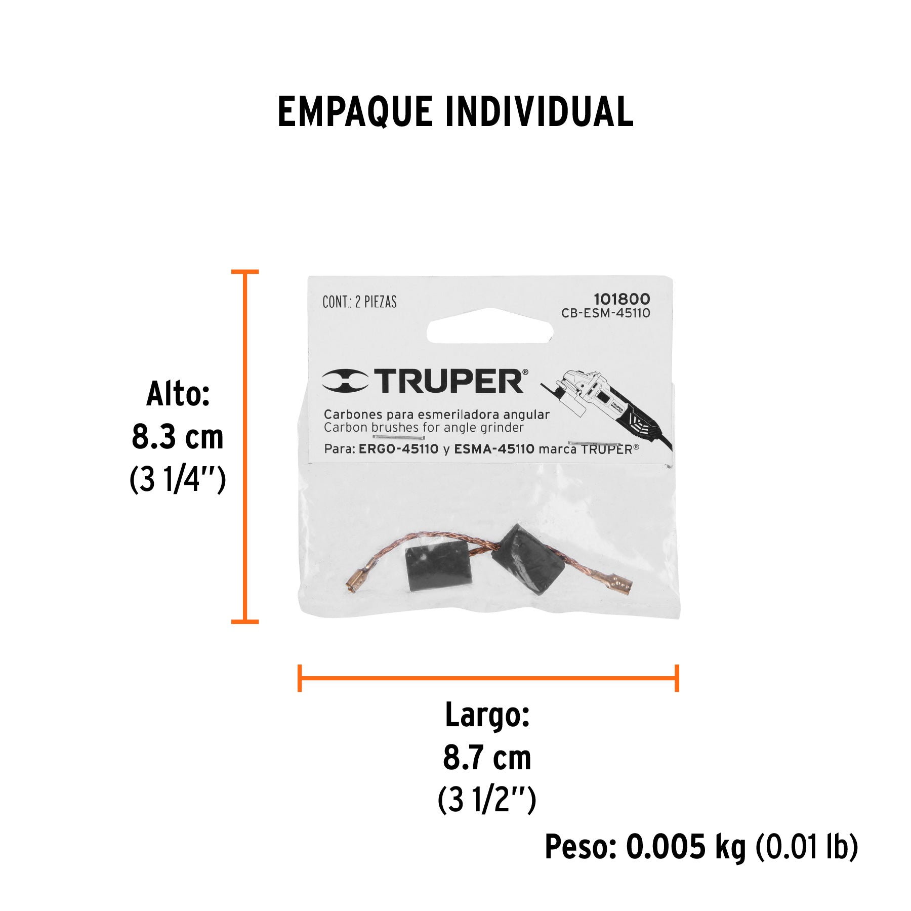 Bolsa con 2 carbones de repuesto para ESM-45110, TRUPER - Empaque