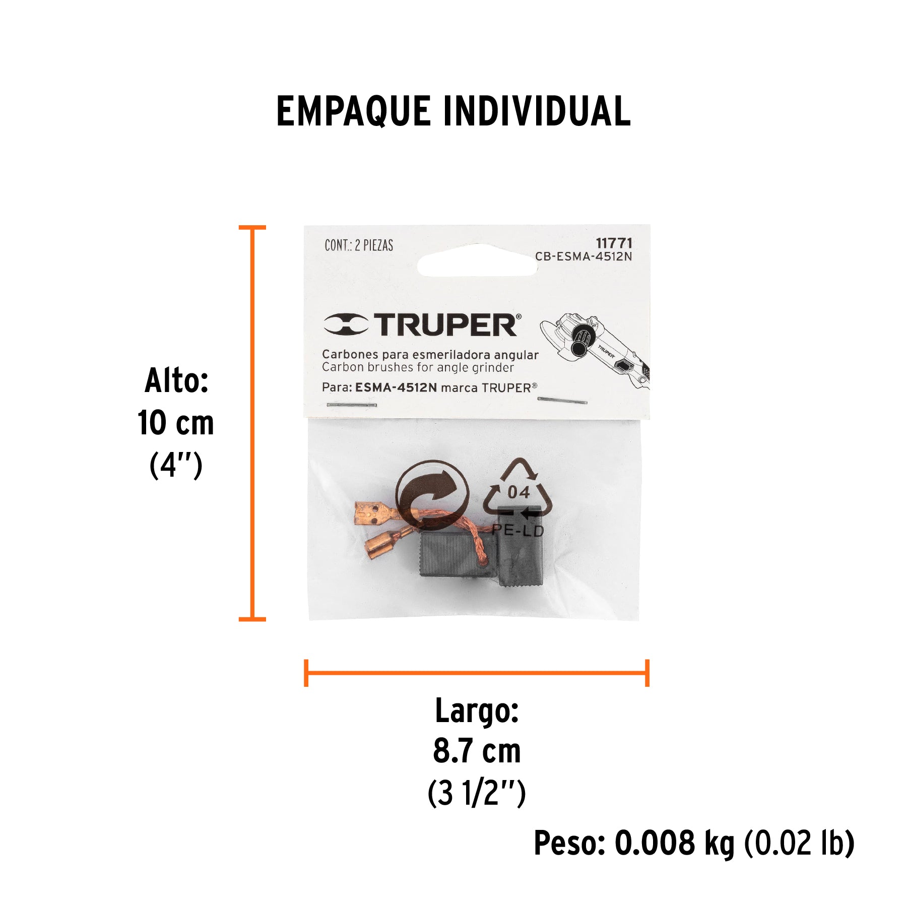 Bolsa con 2 carbones de repuesto para ESMA-4512N, TRUPER - Empaque