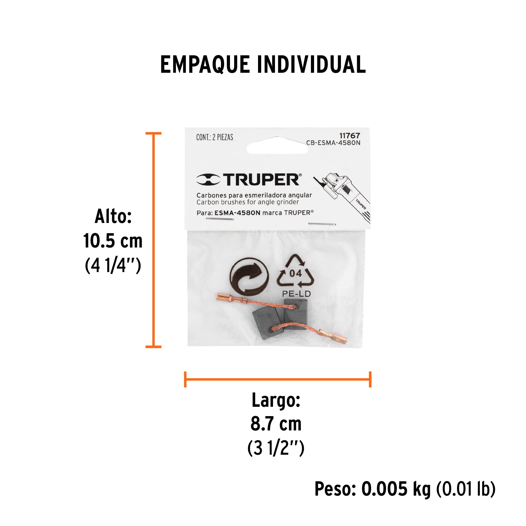 Bolsa con 2 carbones de repuesto para ESMA-4580N, TRUPER - Empaque