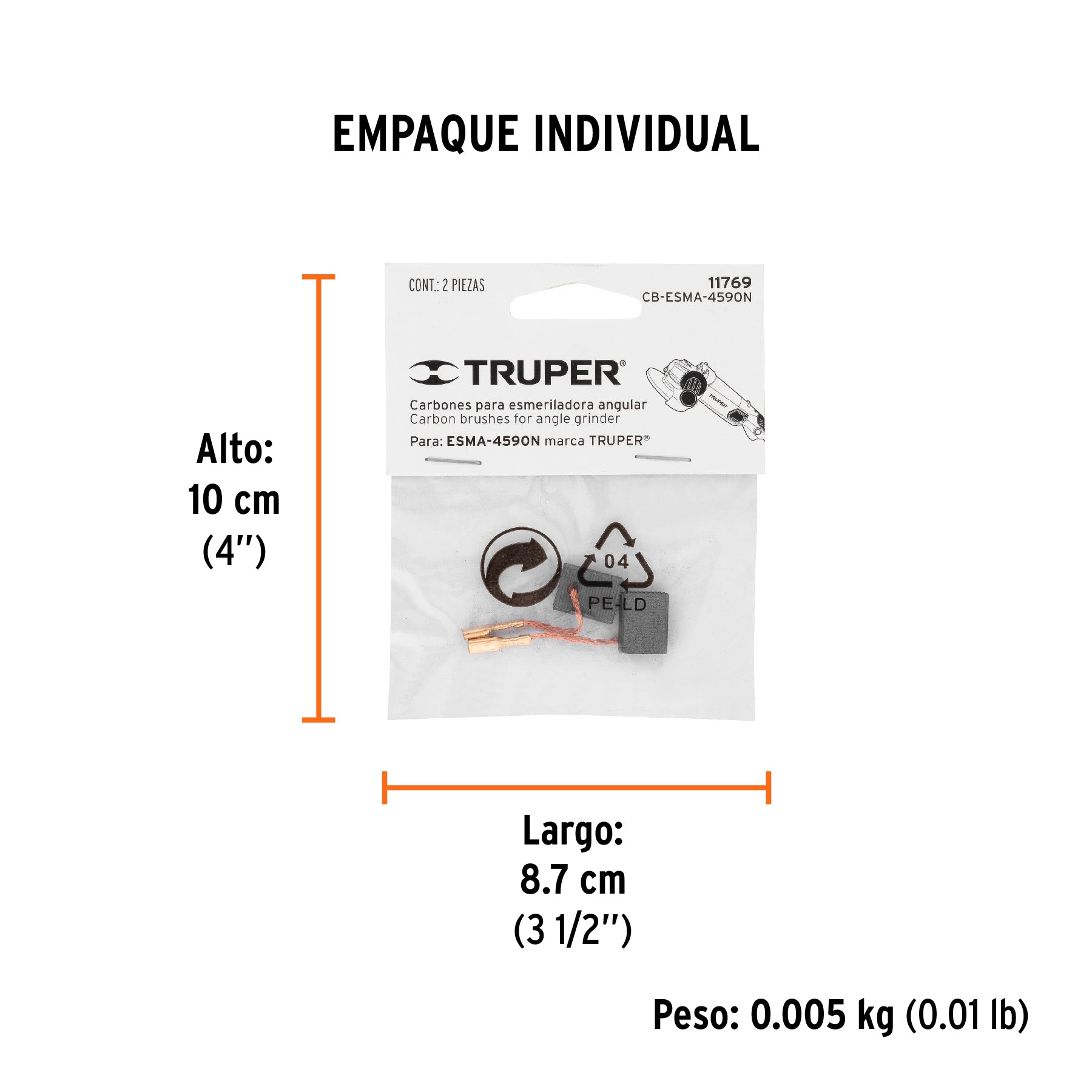Bolsa con 2 carbones de repuesto para ESMA-4510N, TRUPER - Empaque