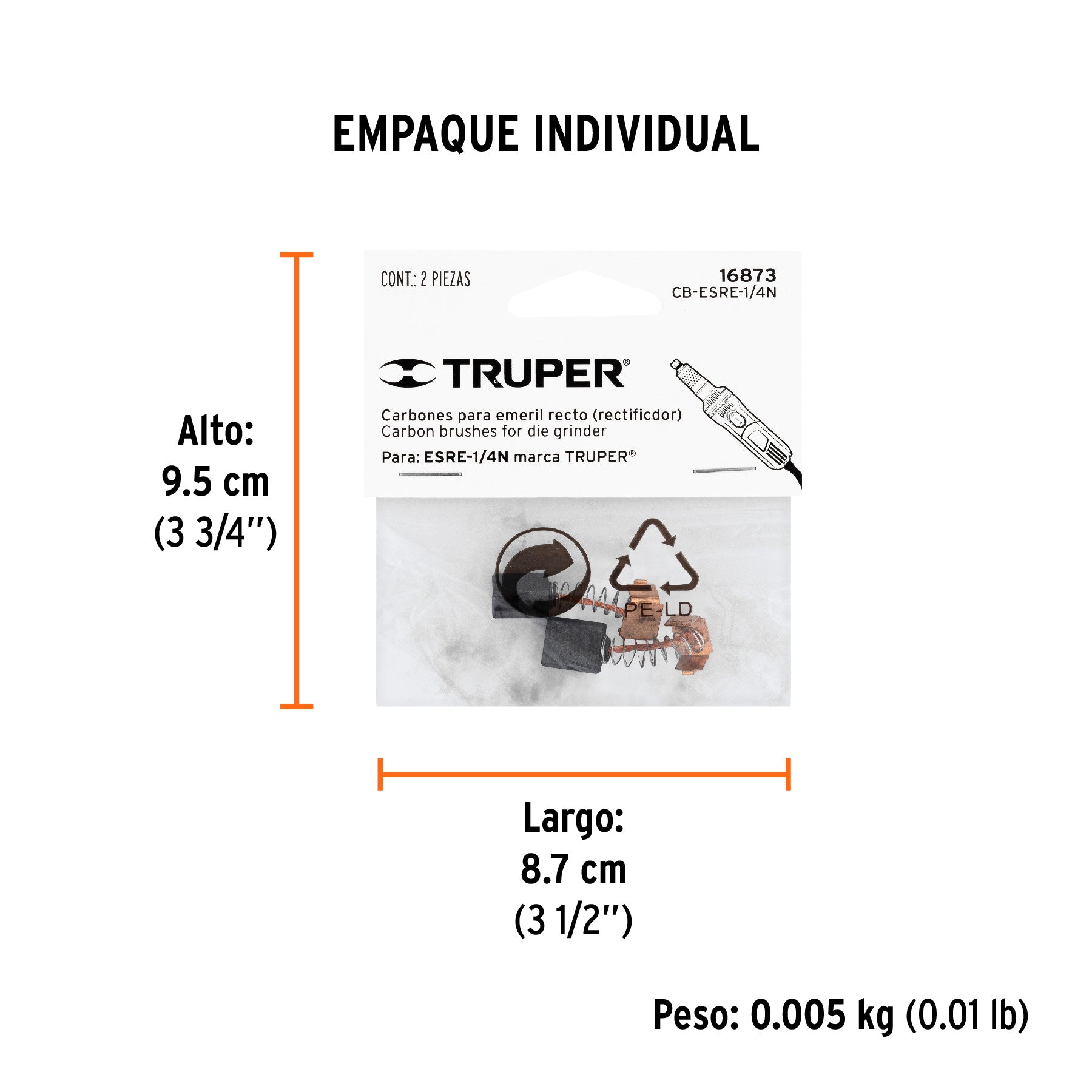 Bolsa con 2 carbones de repuesto para ESRE-1/4N, TRUPER - Empaque