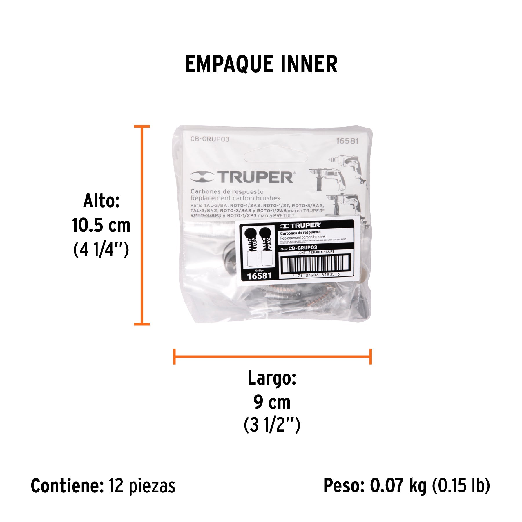 Bolsa con 2 carbones p/rotomartillos y taladro Grupo3,TRUPER - Empaque