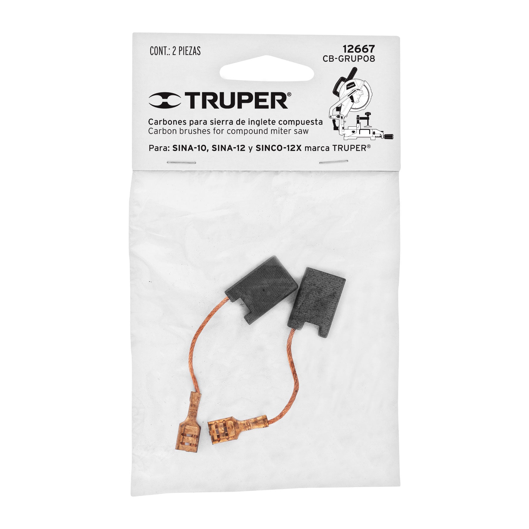 Bolsa con 2 carbones para sierras inglete Grupo 8, TRUPER