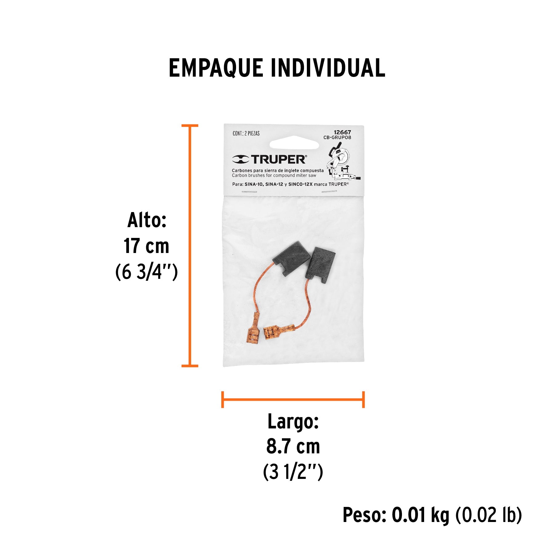 Bolsa con 2 carbones para sierras inglete Grupo 8, TRUPER - Empaque