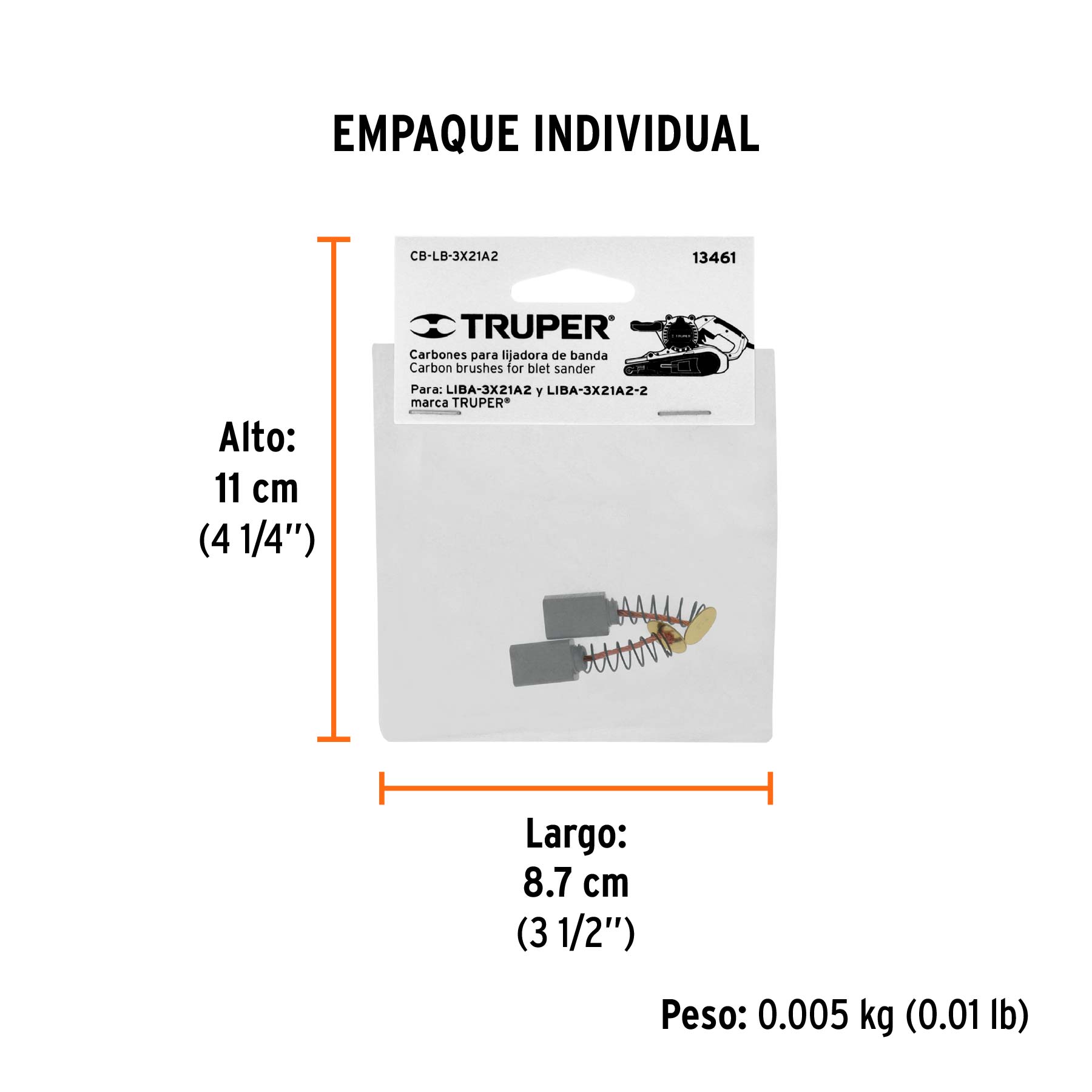 Bolsa con 2 carbones de repuesto para LIBA-3X21A2, TRUPER - Empaque