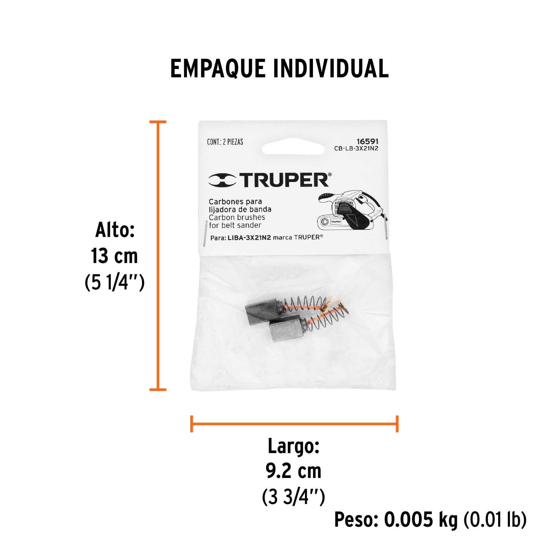 Bolsa con 2 carbones de repuesto para LIBA-3x21N2, TRUPER - Empaque