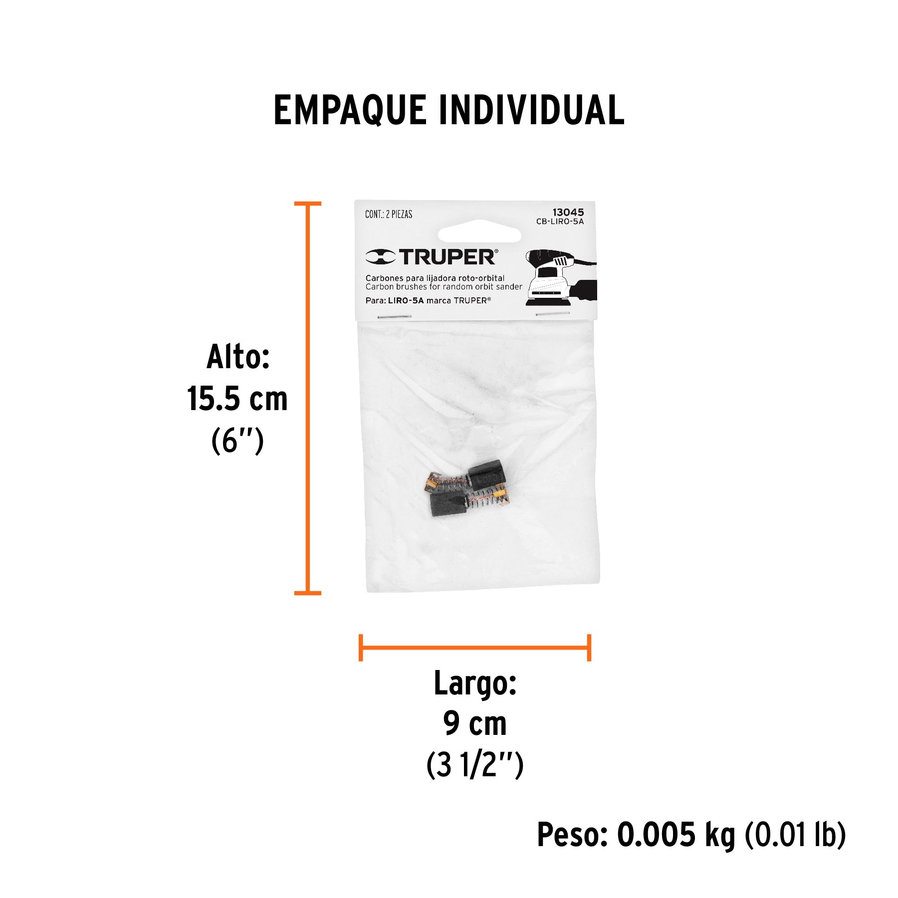 Bolsa con 2 carbones de repuesto para LIRO-5A, TRUPER - Empaque