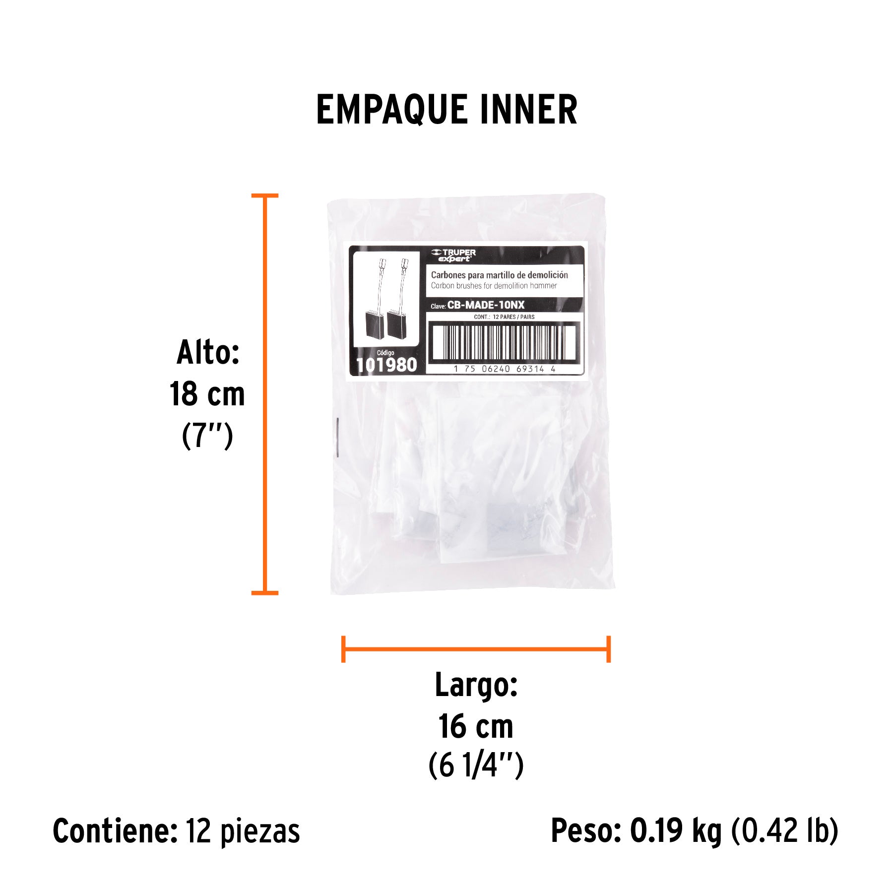 Bolsa con 2 carbones de repuesto para MADE-10NX, TRUPER - Empaque