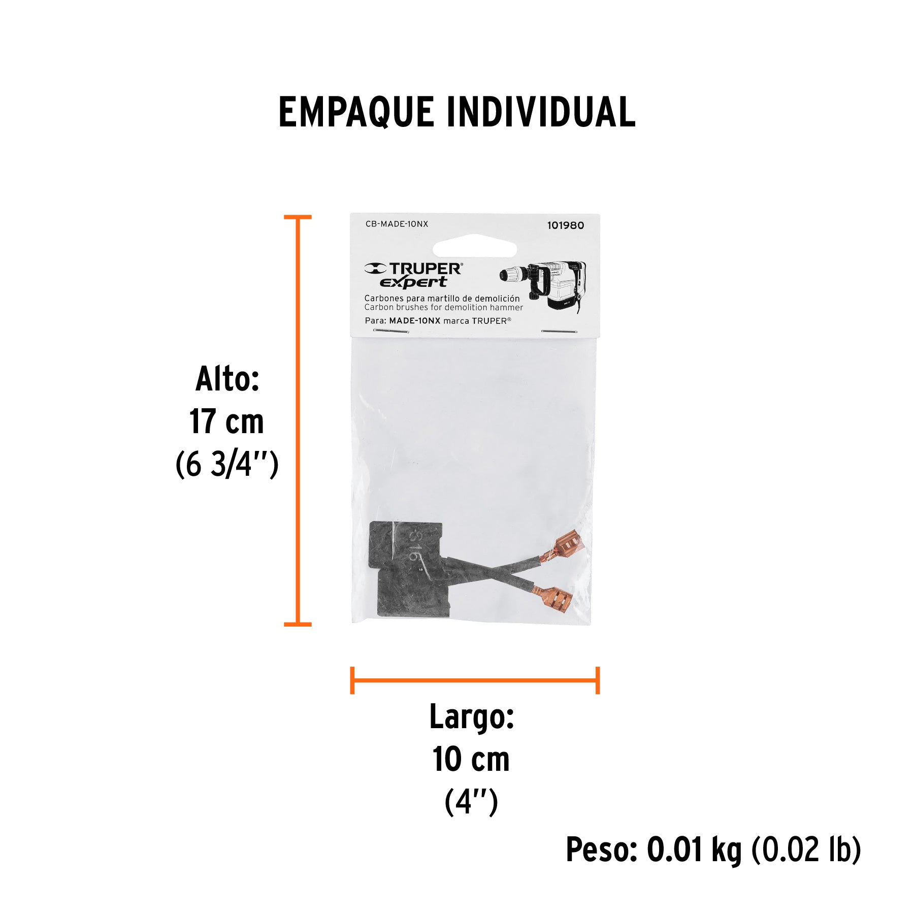 Bolsa con 2 carbones de repuesto para MADE-10NX, TRUPER - Empaque